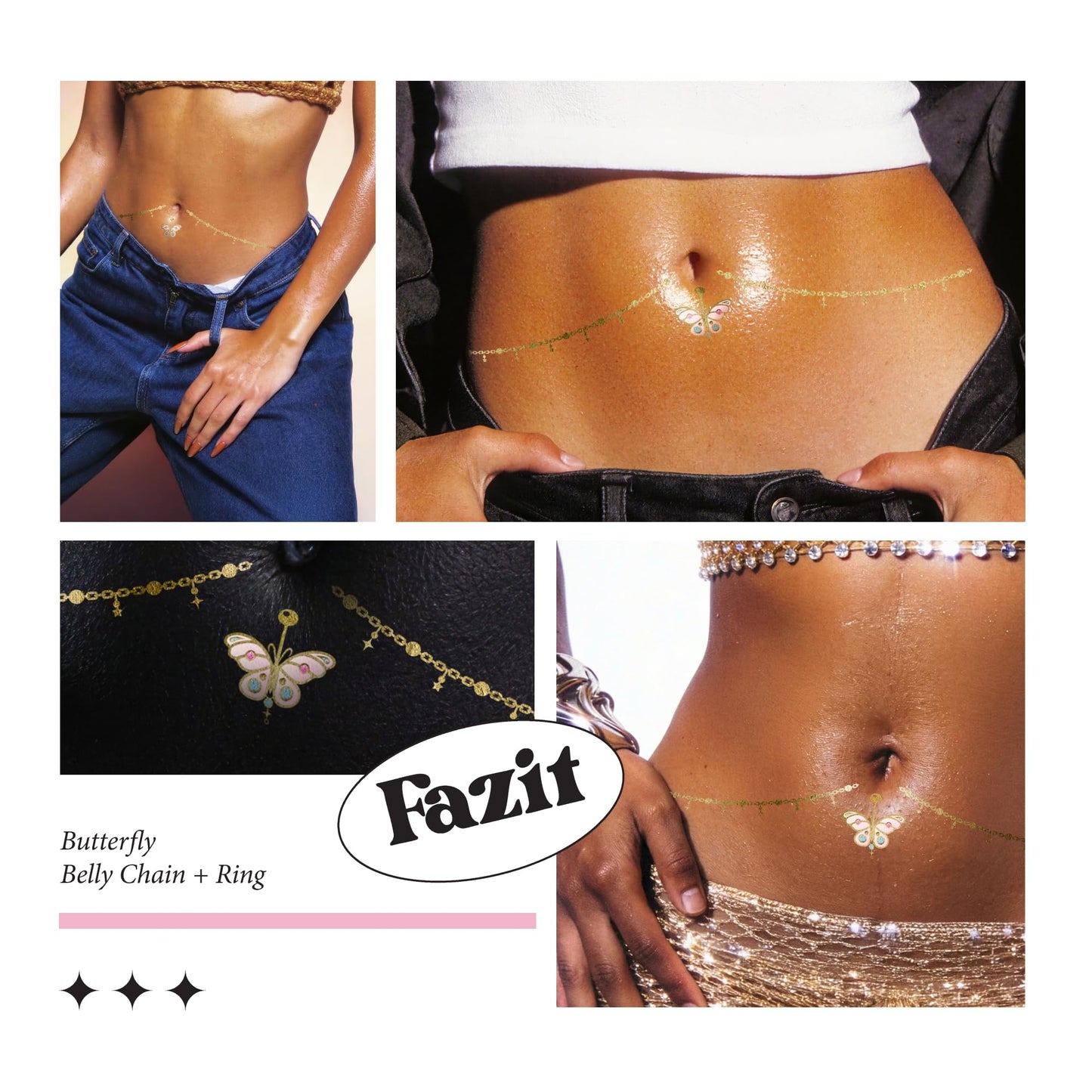 Fazit Makeup Patches - Belly Chain Ring Bodybond - Glow Up Make-Up Patches - Cute Glitter Makeup Accessories for Women - Cosmetic Body Glitter