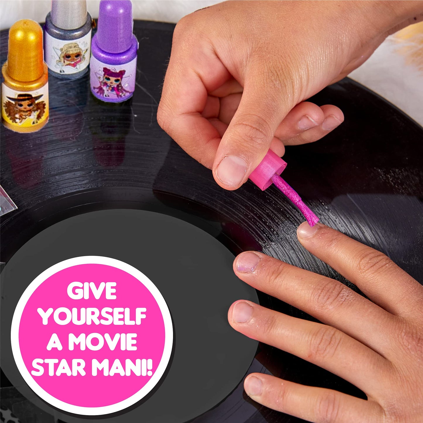 L.O.L. Surprise! O.M.G. 2-in-1 Lip & Nail Studio by Horizon Group USA, Double Feature Series, DIY Beauty Kit for Kids, Create 3 L.O.L. Surprise Lip