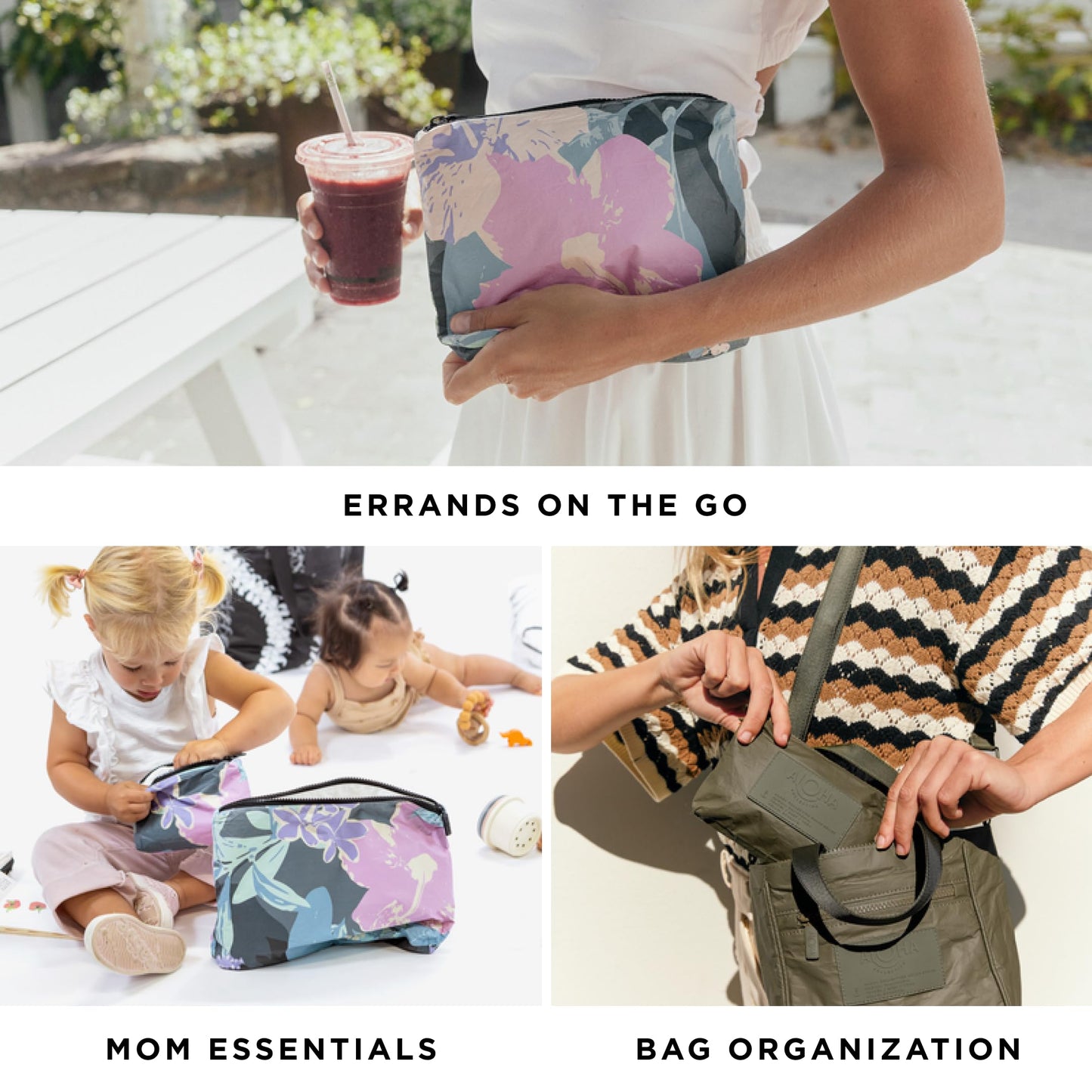 ALOHA Collection Small Pinstripe Pouch – Lightweight, Packable, Splash-Proof Makeup Bag, Easy to Clean