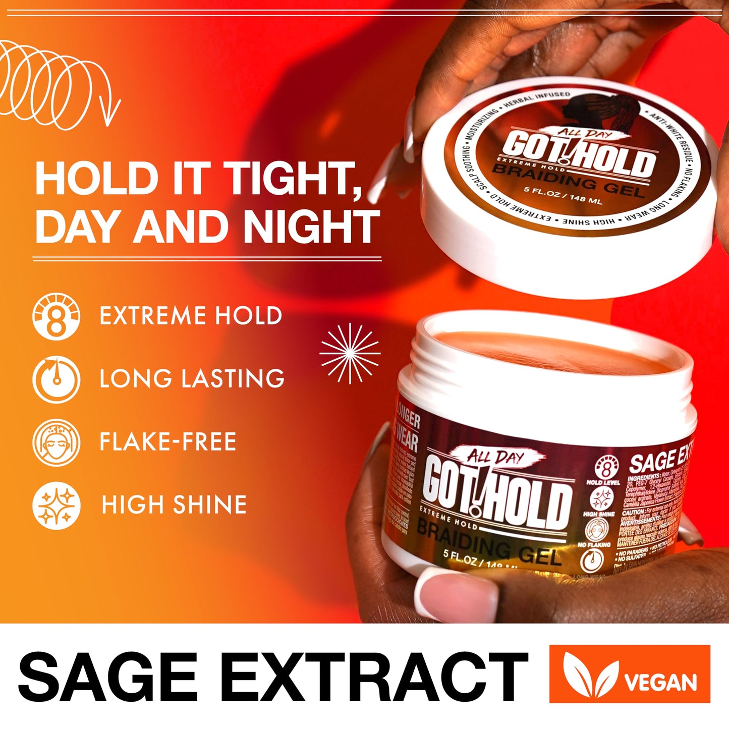 ALL DAY GOT HOLD Braiding Gel for Natural Hair Extreme Hold, Hydrating & Frizz-Free, No Flaking or Drying, High Shine for Braids, Twists, Cornrows