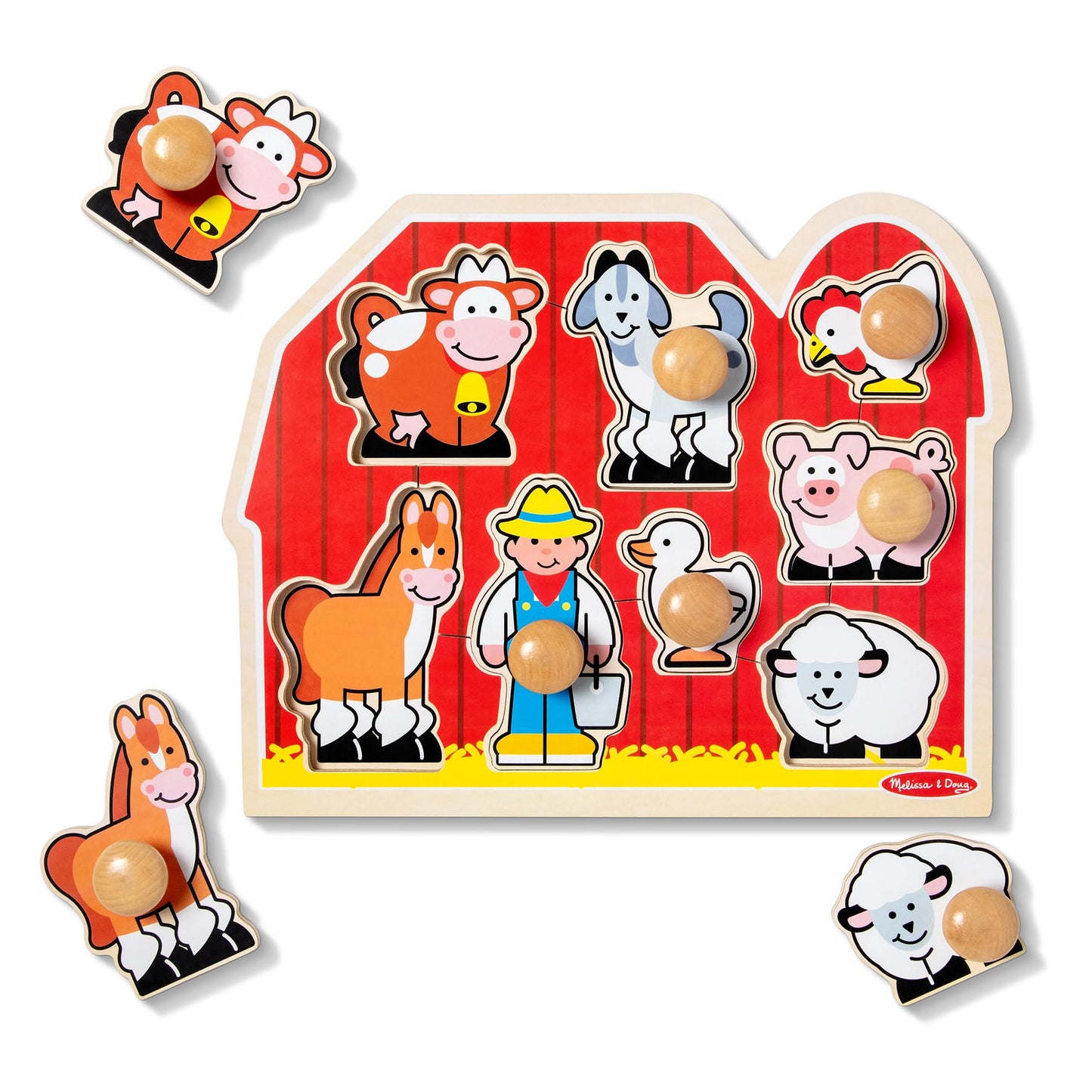 Melissa & Doug Farm Animals Jumbo Knob Wooden Puzzle – Toddler Peg Puzzle Toy for Shape Recognition & Fine Motor Skills, Ages 1+