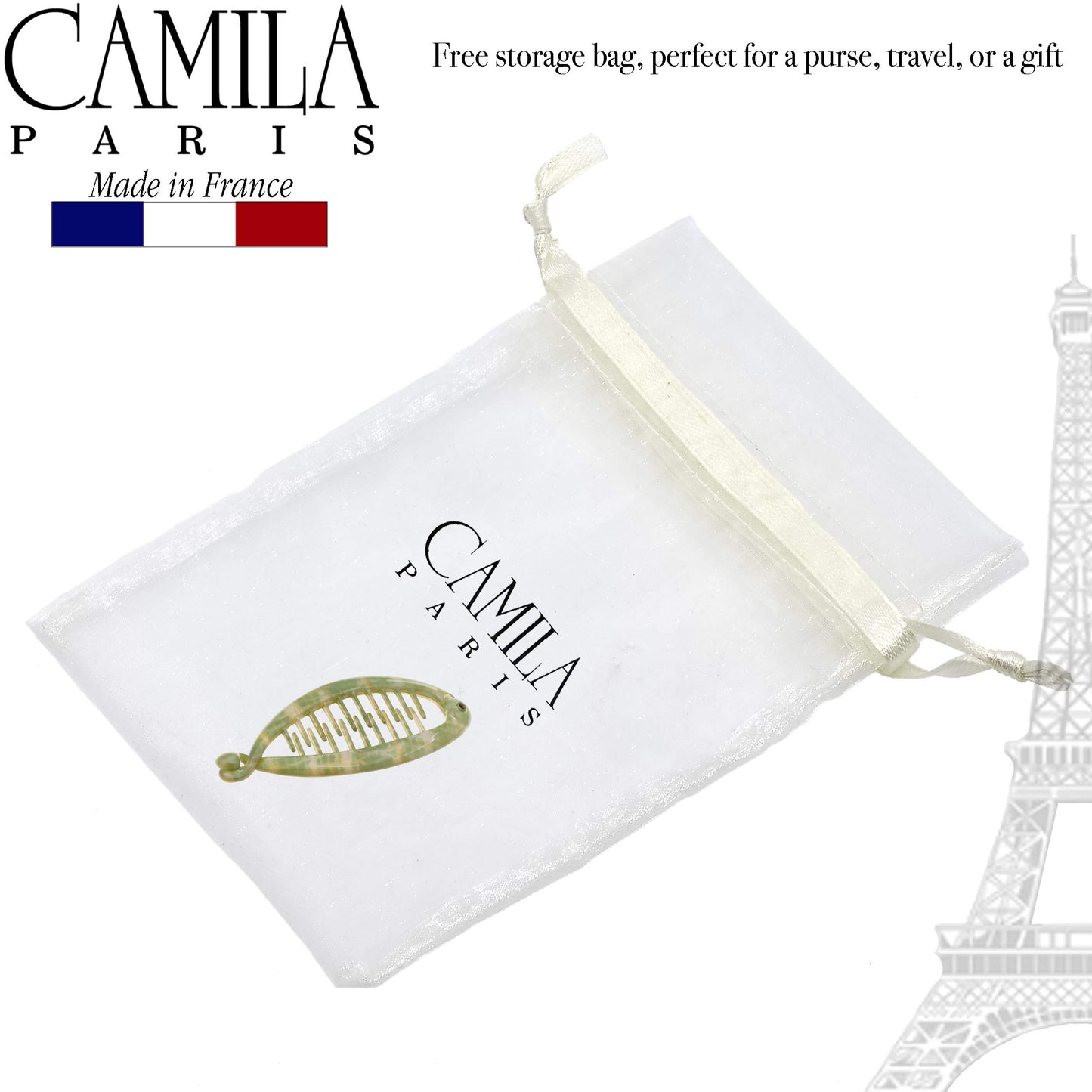 Camila Paris CP3107 French Extra Small Banana Clip Hair Comb for Fine Hair, Classic Banana Clips Hair for Thin Hair Ponytail Holder Interlocking