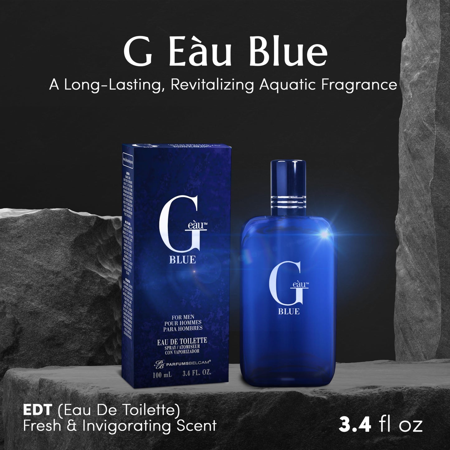 PB ParfumsBelcam G Eau Blue Eau de Toilette Spray - Men’s Cologne, Long-Lasting Summer Fragrance for Men and Teen Boys, Perfume para Hombre - 3.4 Fl