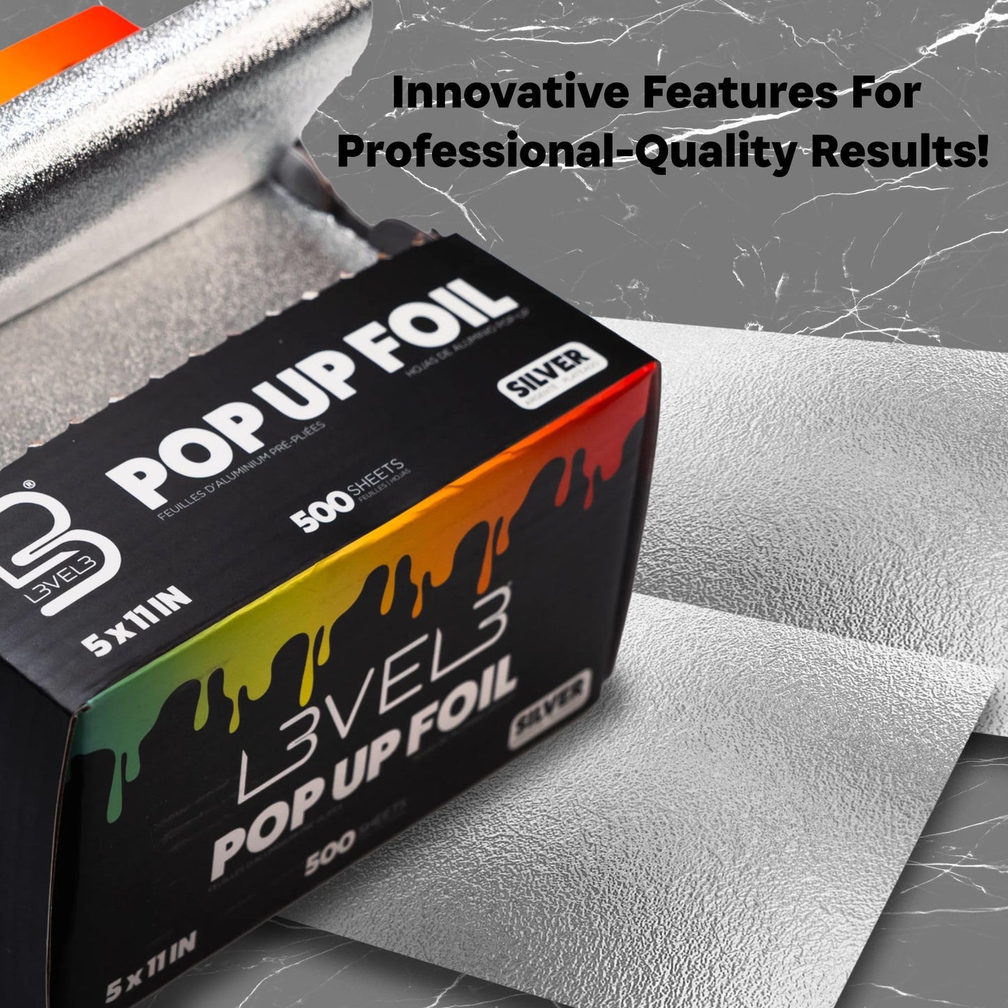 Level 3 Pop Up Foil - Effortless Hair Coloring - Secure Grip - 5" x 10.75" - 500 Aluminum Sheets