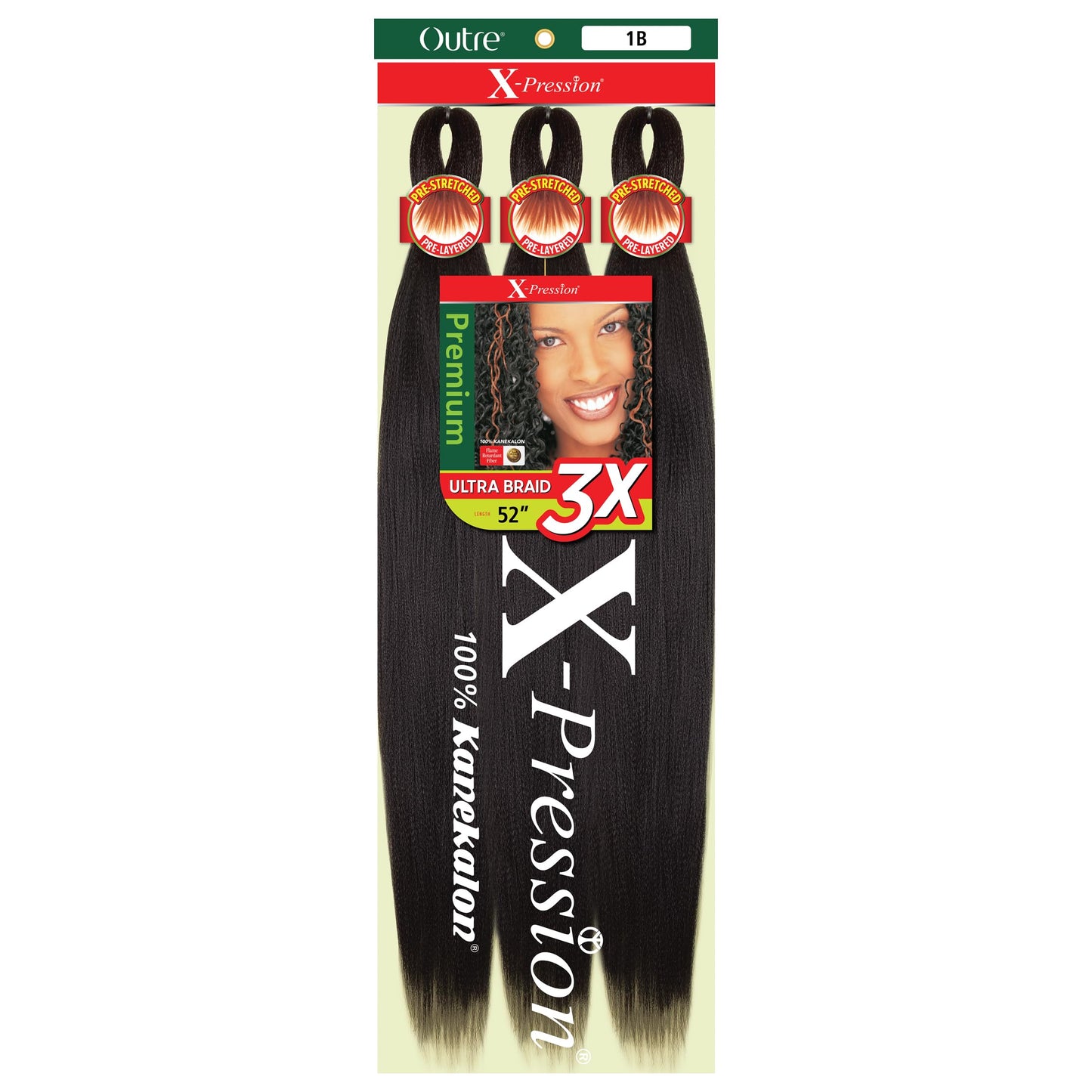 Outre X-Pression Braid - Pre Stretched Braid 52" 3X (5 Pack, OFF BLACK 1B) Beauty and Personal Care Outre Default Title