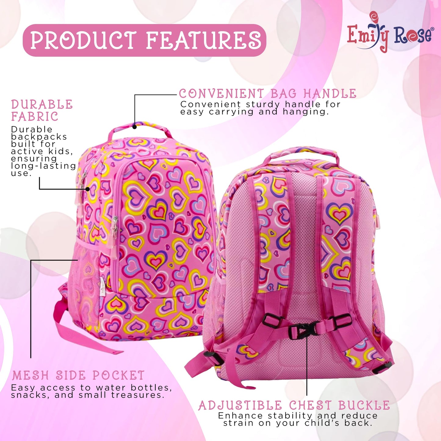 Emily Rose Kid's Backpack & Elementary School Supplies Bundle 16" Large Bookbag w/Padded Straps Includes Matching Spiral Notebooks, Folder and Pencils Set | Ideal for Kids 5-12 | USA Business