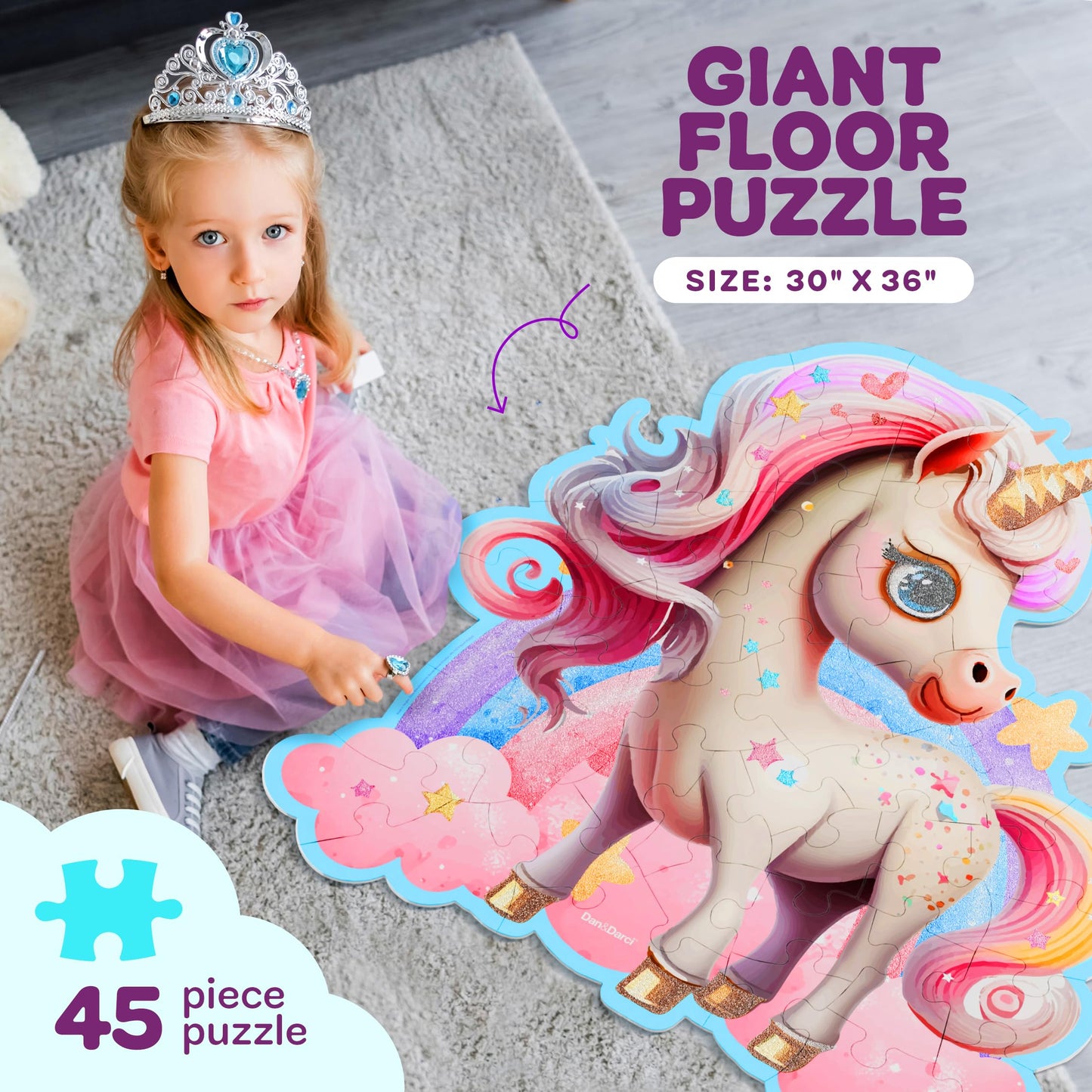 Dan&Darci Jumbo Shimmery Unicorn Floor Puzzle – 45-Piece Toddler Puzzle for Kids Ages 3–6, Easter & Birthday Gift for Girls