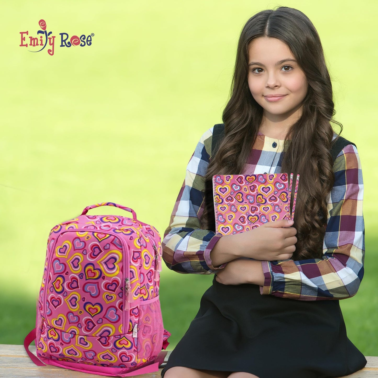Emily Rose Kid's Backpack & Elementary School Supplies Bundle 16" Large Bookbag w/Padded Straps Includes Matching Spiral Notebooks, Folder and Pencils Set | Ideal for Kids 5-12 | USA Business