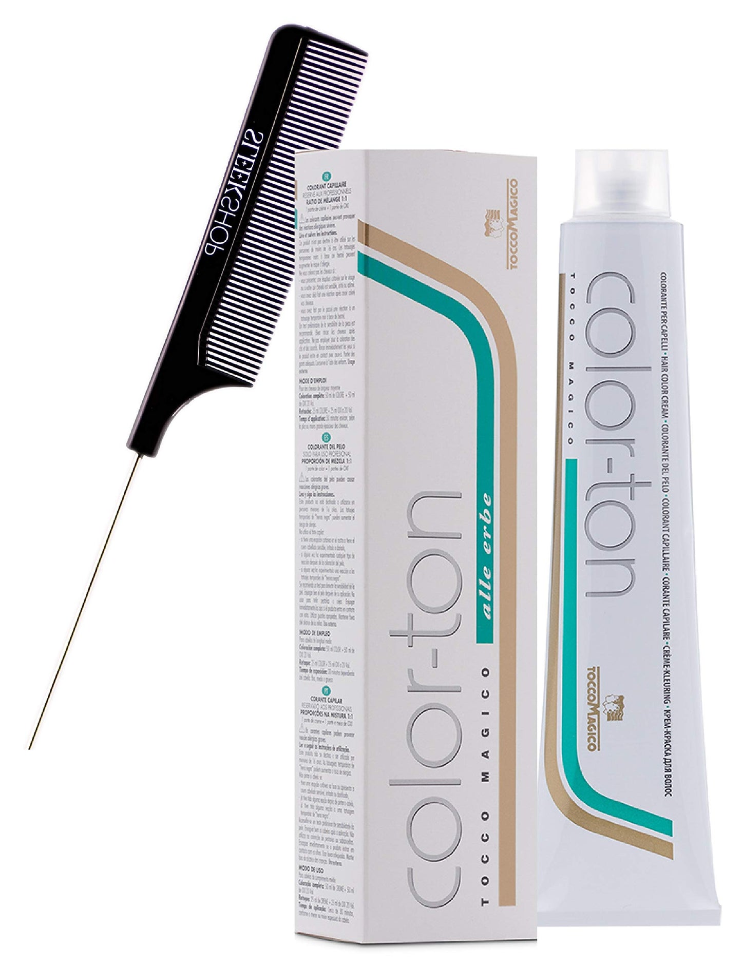 Tocco Magico Color-Ton Alle Erbe Permanent Hair Color Cream (w/Sleek Steel Pin Rat Tail Comb) Haircolor Dye Creme (5N / 5.0 - LIGHT CHESTNUT)