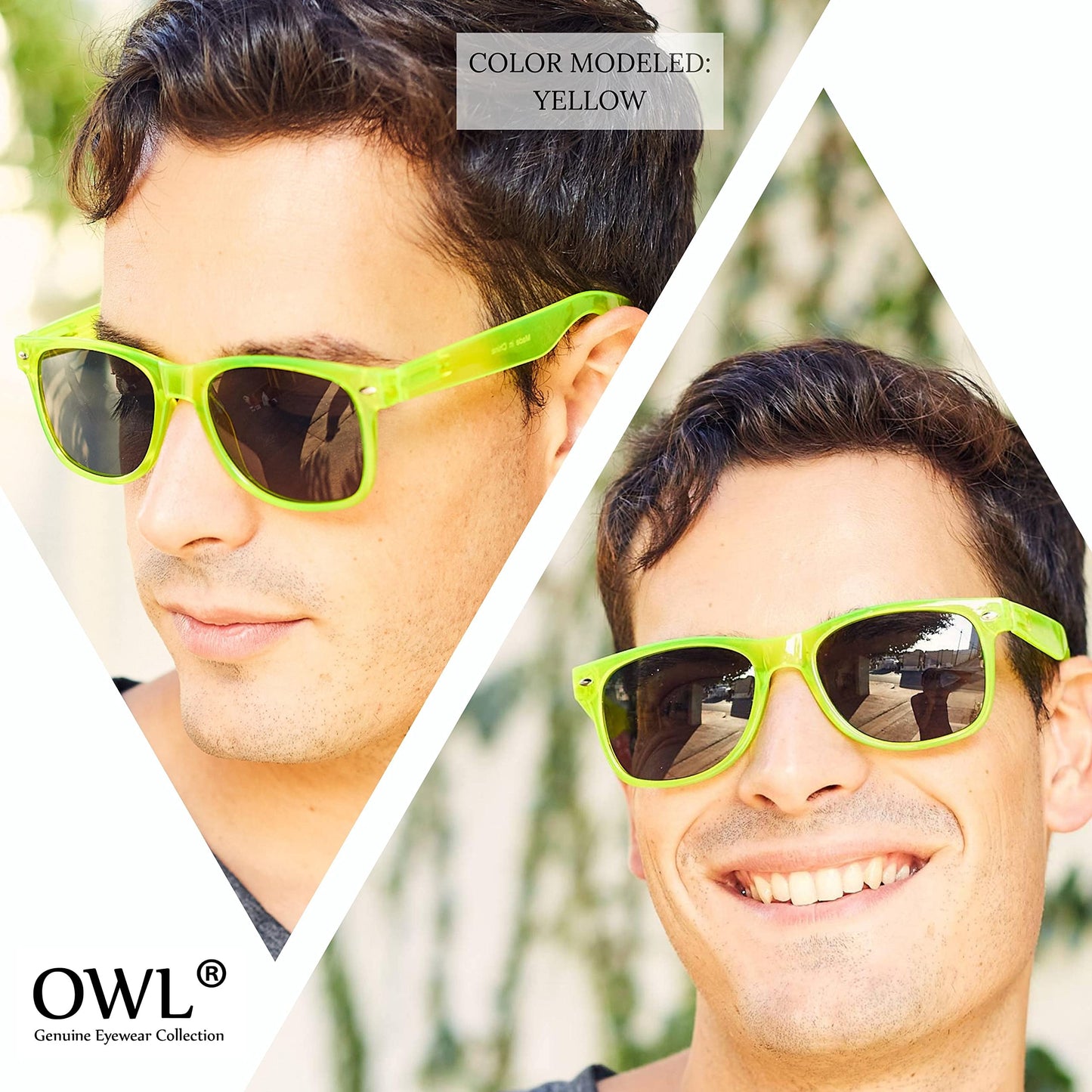 OWL Classic Vintage Smoke Lens Sunglasses Yellow Frame Ladies glow in the dark