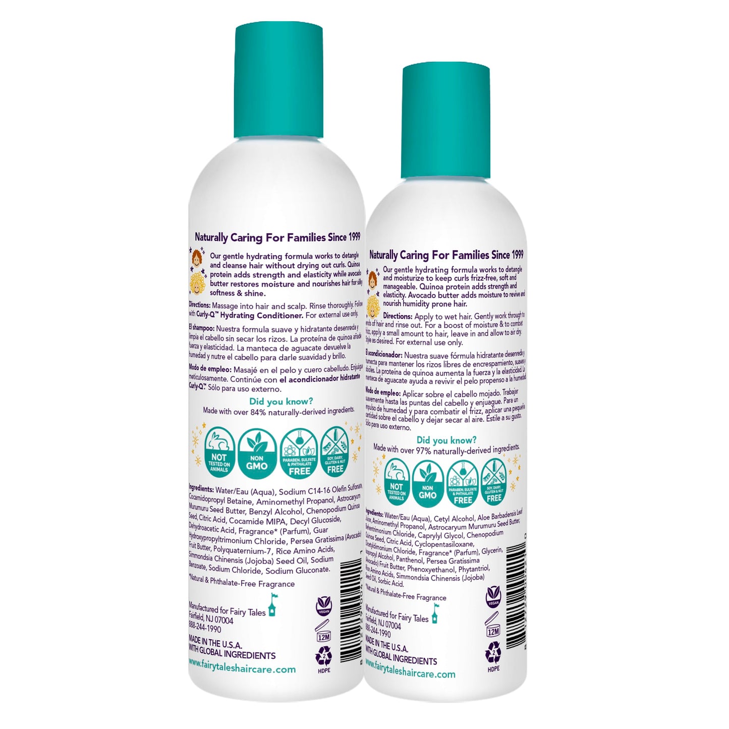 Fairy Tales Curly Q Hydrating Kids Shampoo 12oz and Conditioner 8oz - Paraben, Sulfate, Gluten, and Nut Free - For All Curl Types Including Multi