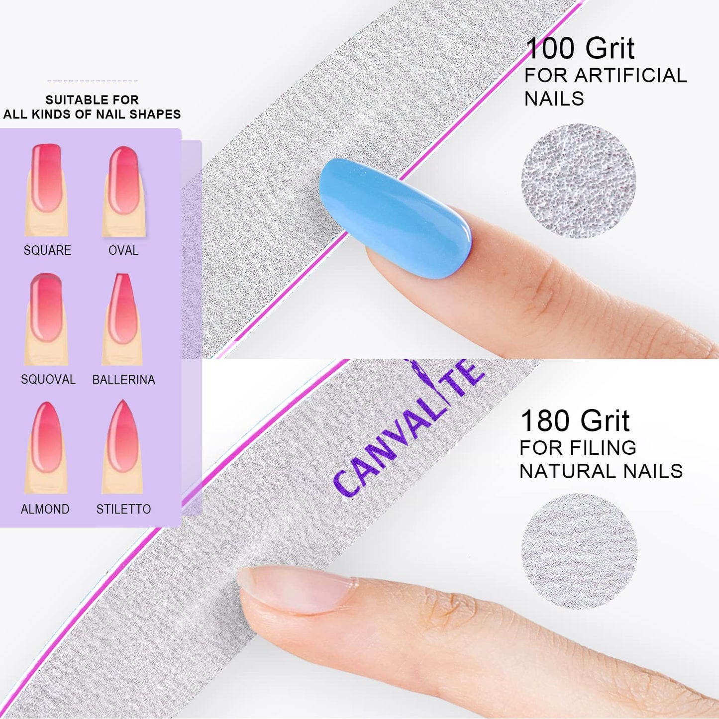 Canvalite 12pcs 100 Grit Nail Files for Acrylic Nails Emery Board Nail Styling Tools for Home and Salon Use Beauty and Personal Care CANVALITE