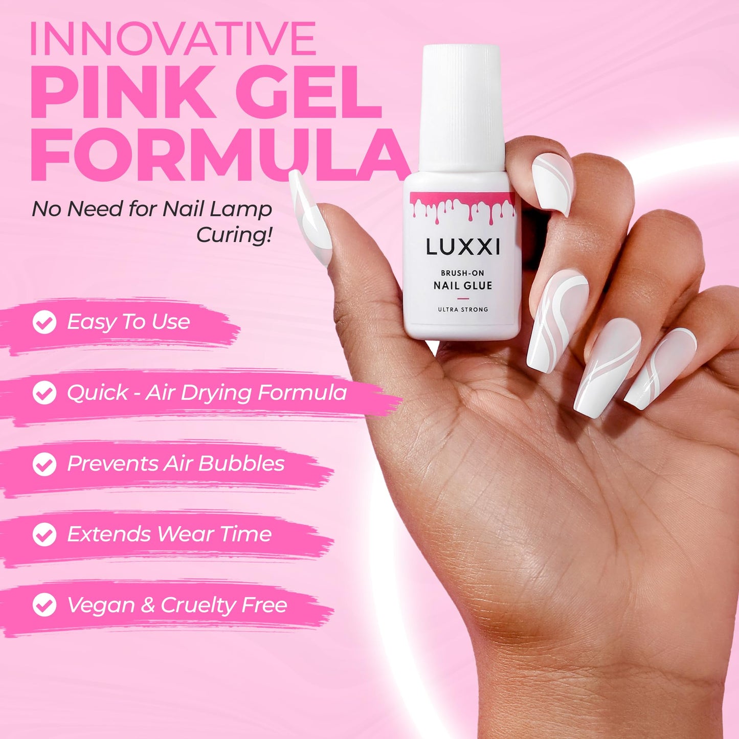 LUXXI Brush On Nail Glue for Press On Nails - Precision Applicator, Quick Air Dry Adhesive for Nail Tips, Artificial & Acrylic, Long Wear Hold, No Uv Beauty and Personal Care LUXXI