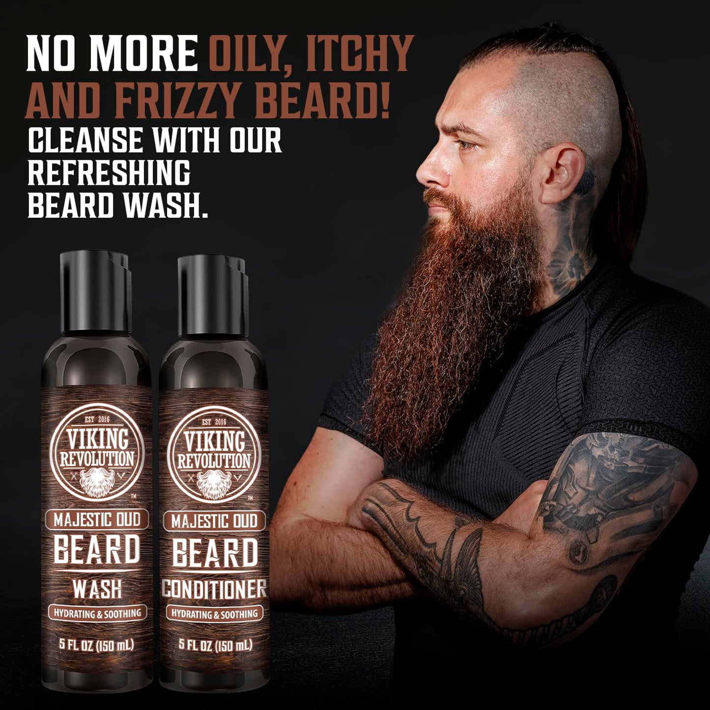 Viking Revolution Beard Wash and Beard Conditioner for Men with Argan Oil and Jojoba Oil - Beard Softener and Strengthener Beard Care Beard Shampoo