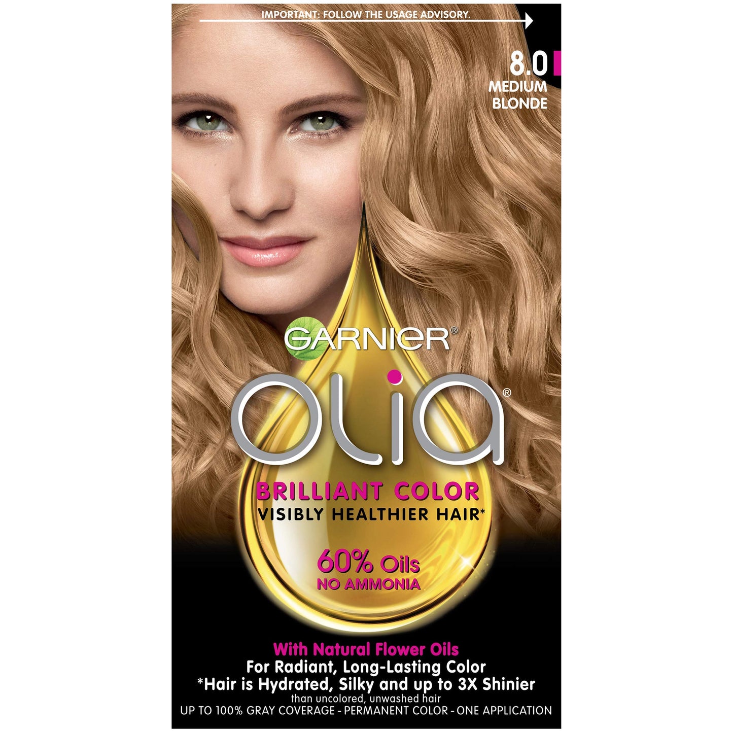 Garnier Olia Permanent Haircolor, Oil Powered, Medium Blonde 8.0, 1 ct (Pack of 3) by Unknown