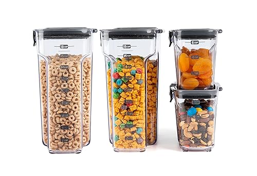 Progressive International ProKeeper+ 4-Piece Clear Plastic Modular Airtight Pantry Cereal Food/Snack Kitchen Storage Organization Container Canister…