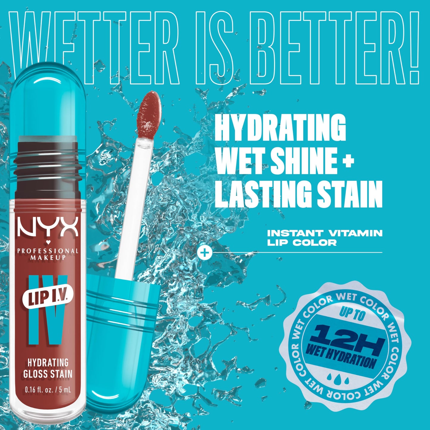 NYX PROFESSIONAL MAKEUP Lip IV Hydrating Glossy Lip Stain, Long-Lasting, Tinted, Vegan Formula with 12 HR Hydration - Drippin' Nude (Nude)