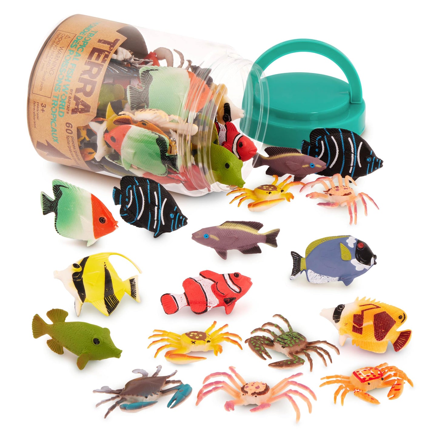 Terra by Battat 60 Pc Tropical Fish & Crab Toys – Mini Plastic Ocean Animal Figurines Tube, Realistic Sea Creatures Playset for Kids 3+