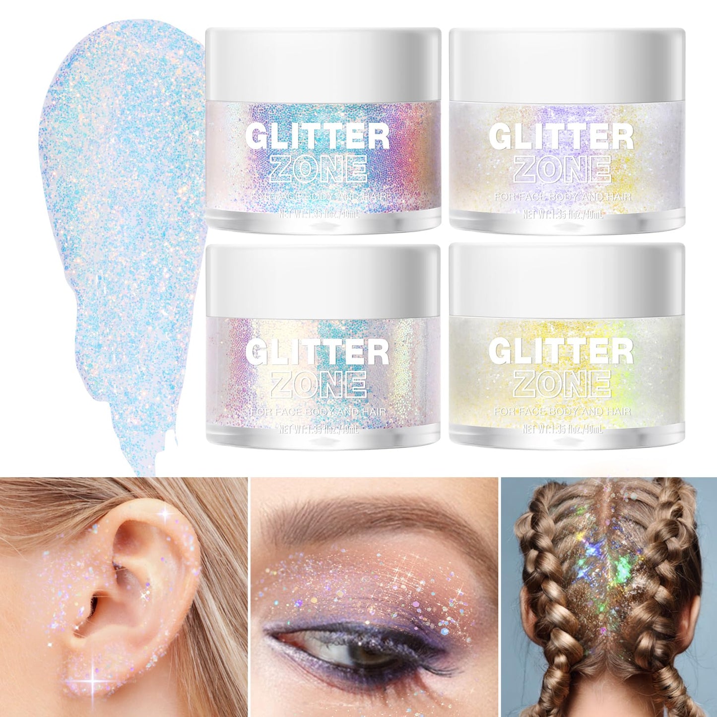 LANGMANNI Holographic Body Glitter Gel for Body, Face, Hair and Lip.Color Changing Glitter Gel Under Light. Vegan & Cruelty Free-1.35 oz (2# Sparkling