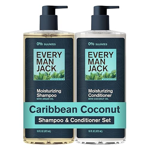 Every Man Jack Men's Shampoo and Conditioner Set - Caribbean Coconut - Sulfate Free - Made w/Plant Powered Moisturizing Ingredients like Coconut