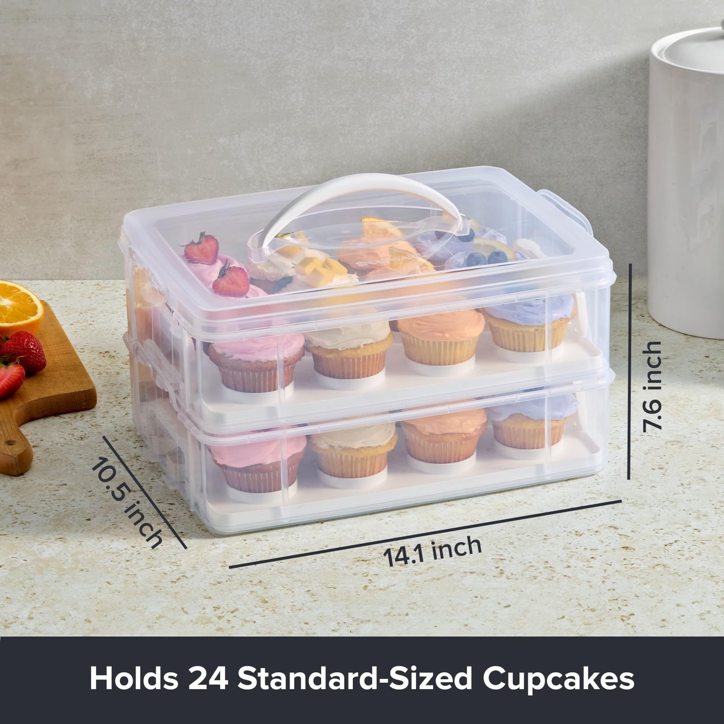 Snapware (2-Layer, 24 Cupcakes Plastic Detachable Cupcake Carrier Storage Container With Lid and Handle, Freezer Dishwasher Microwave Safe