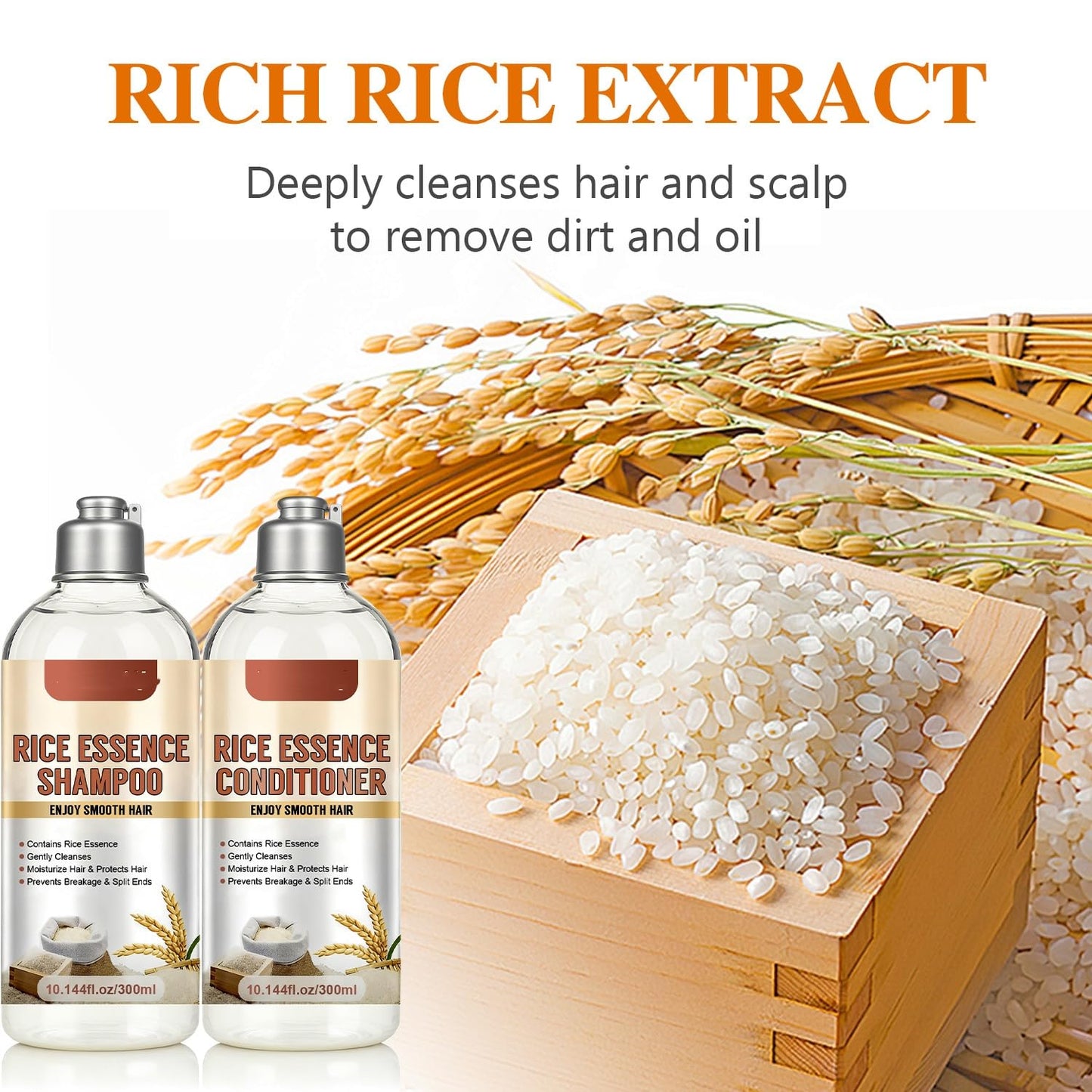 Rice Water Shampoo and Conditioner Set, 20.29oz including Rice Extract, Strengthen and Revitalize Hair, Nourish Damaged Hair, Hydrating and Thickening
