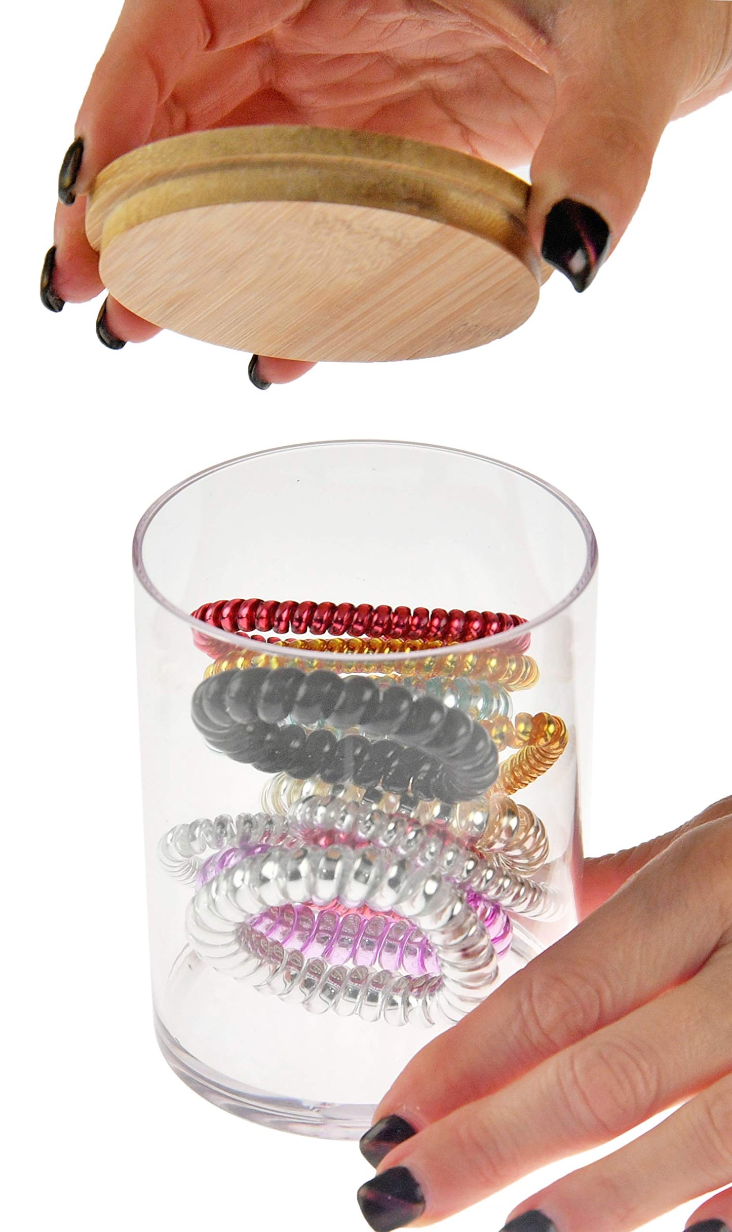 ARAD 3 Pcs Cotton Ball, Swab, Q-tip Storage, Clear Acrylic Jar Container with Bamboo Lid, Easy Organization on Bathroom Counters, Under Sink Placement