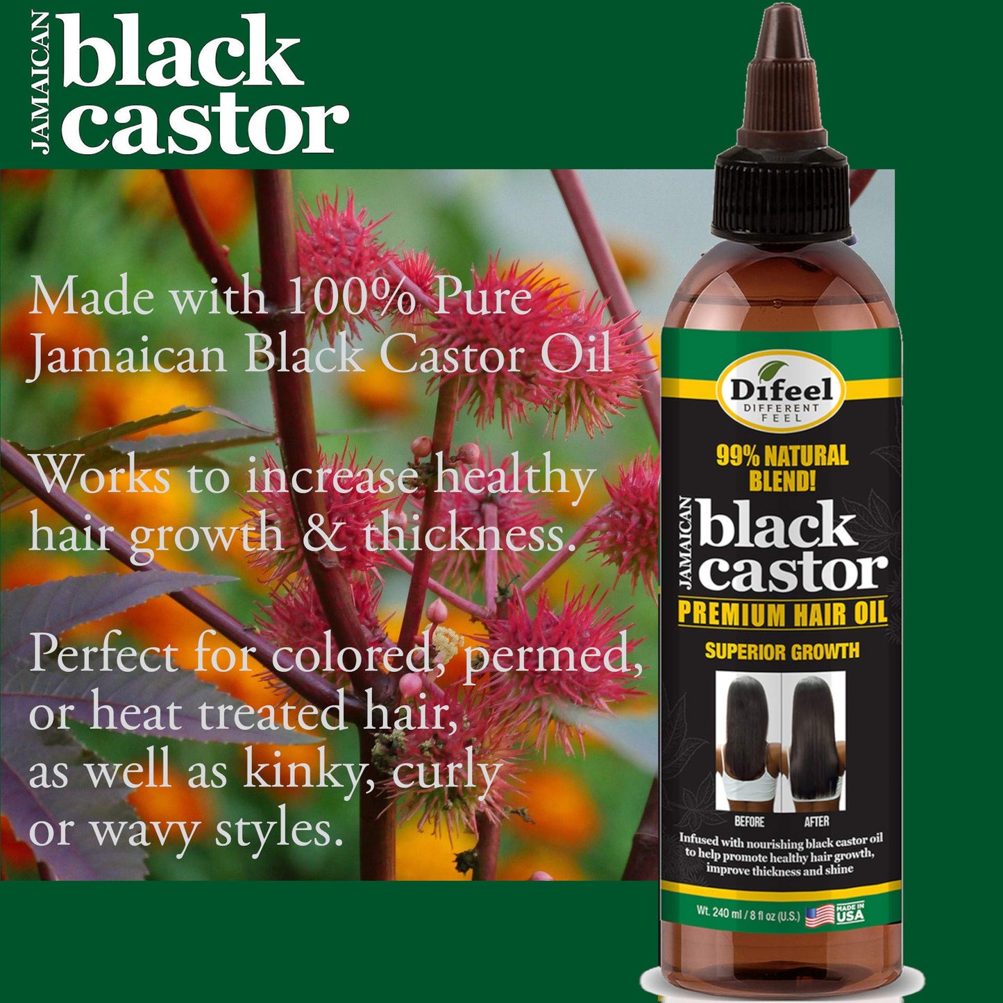 Difeel 99% Natural Blend Jamaican Black Castor Hair Oil 8 oz.