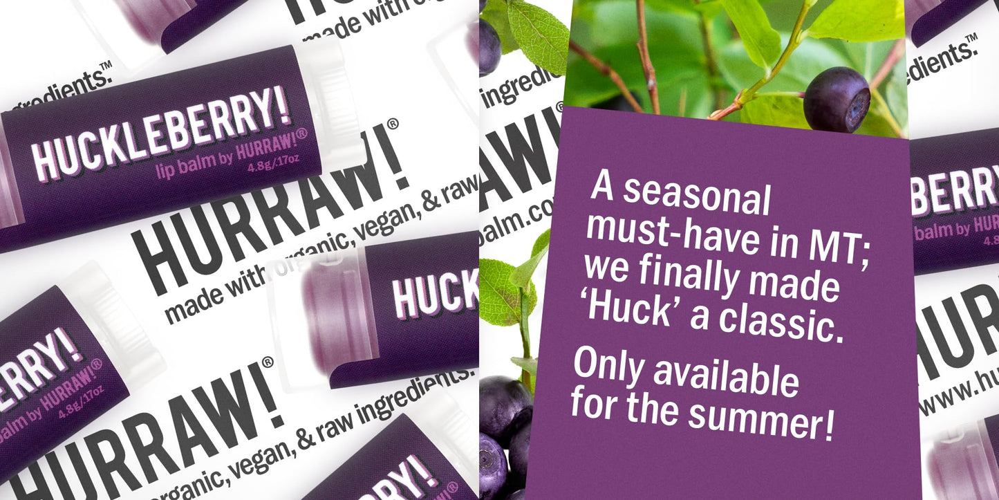 Hurraw! Huckleberry Lip Balm: Organic, Certified Vegan, Cruelty and Gluten Free. Non-GMO, 100% Natural Ingredients. Bee, Shea, Soy and Palm Free. Made