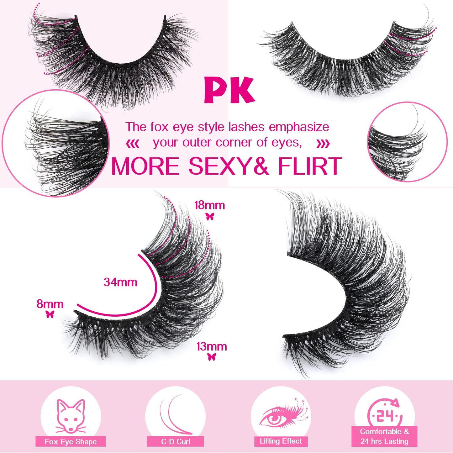 JIMIRE Faux Mink Lashes Fluffy Cat Eye Natural False Eyelashes Volume Wispy Fox Eye Crossed 17MM Thick Fake Lashes Look Like Eyelash Extensions Beauty and Personal Care JIMIRE