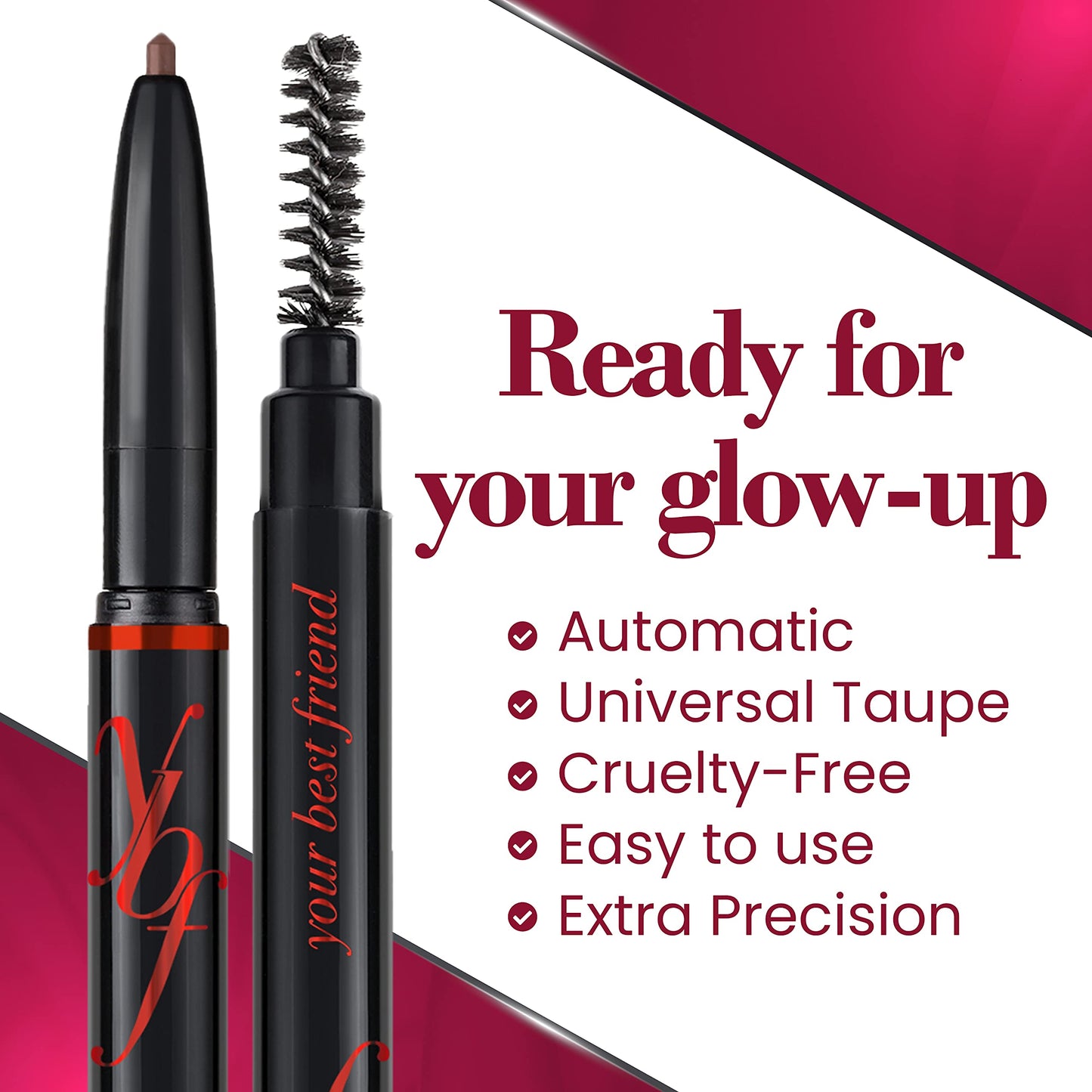 YBF Beauty Eyebrow Pencil - Universal Automatic Brow Pencil With Spoolie Brush - Perfect Eyebrow Makeup Shaper - Taupe Eyebrow Liner - 2 Pack