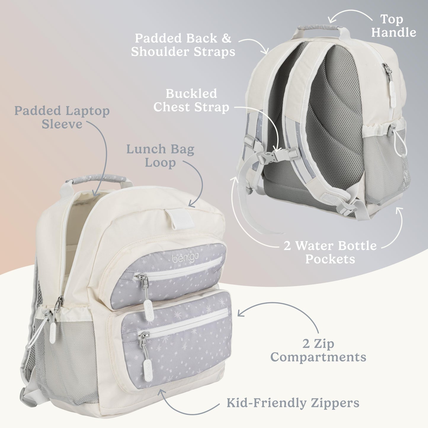 Bentgo Kids Backpack (Whimsy & Wonder Collection) - Lightweight 14’’ for School, Travel & Daycare - Ideal for Kids 4+, Durable & Water-Resistant, Roomy Interior, Loop for Lunch Bag (Starry Sprinkle)