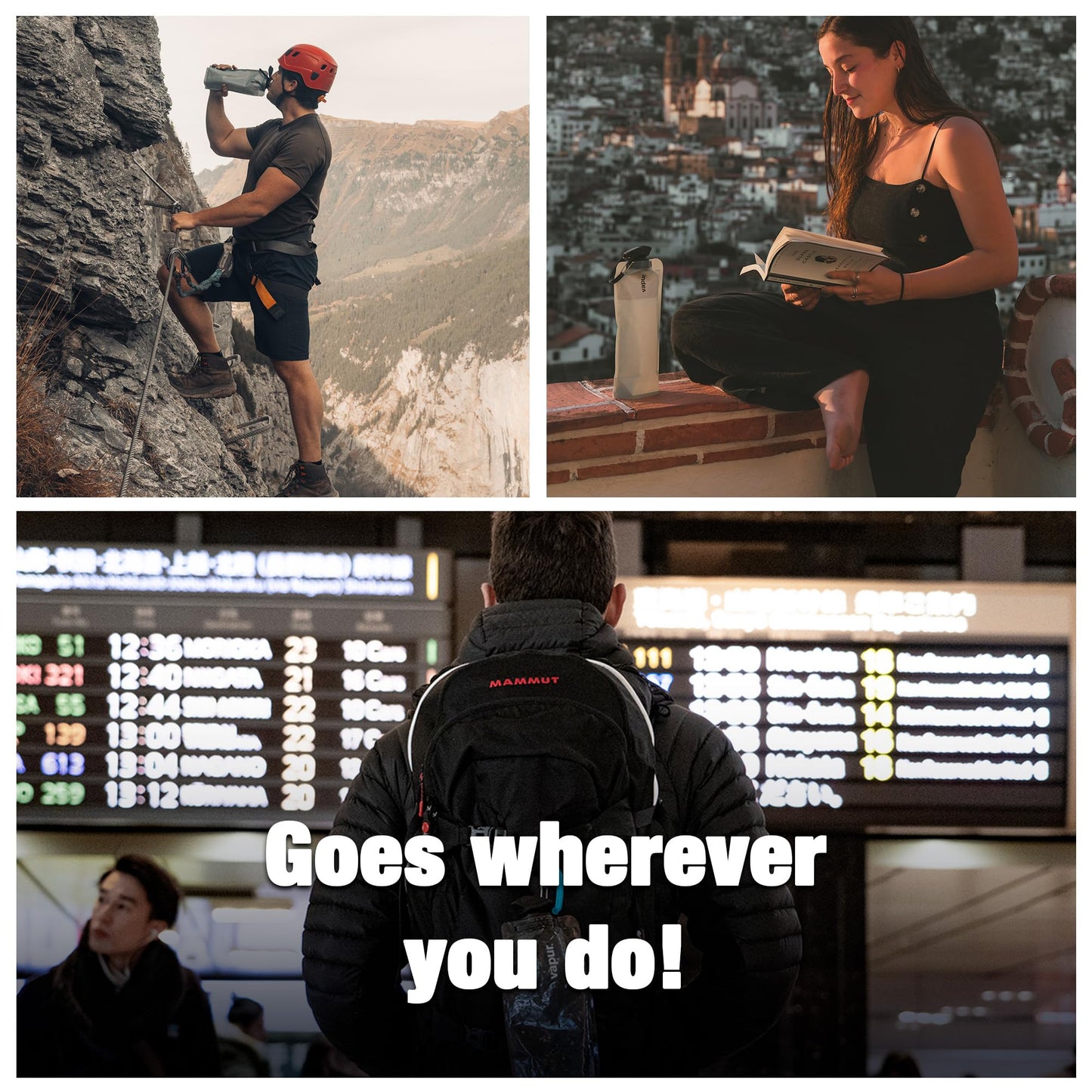 Vapur Flexible, Collapsible Wide Mouth Anti-Bottle with Detachable Carabiner, 34 Ounce, Malibu Teal, Pack of 1