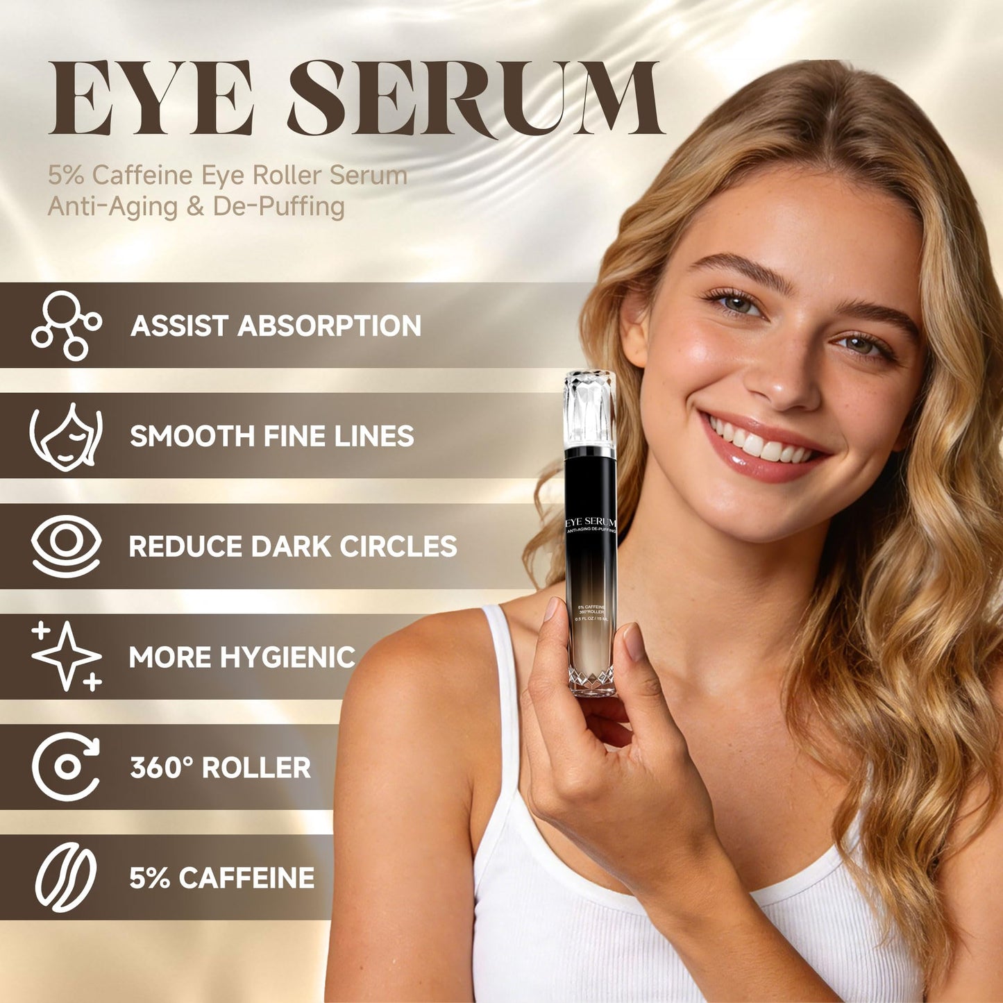 Eye Cream with 360° Roller, Anti-Aging Wrinkle Wrinkle, Caffeine Eye Serum Diminishes Dark Circles & Puffiness, Retinol Peptide Formula, 0.5 Fluid Beauty and Personal Care LAOBAI