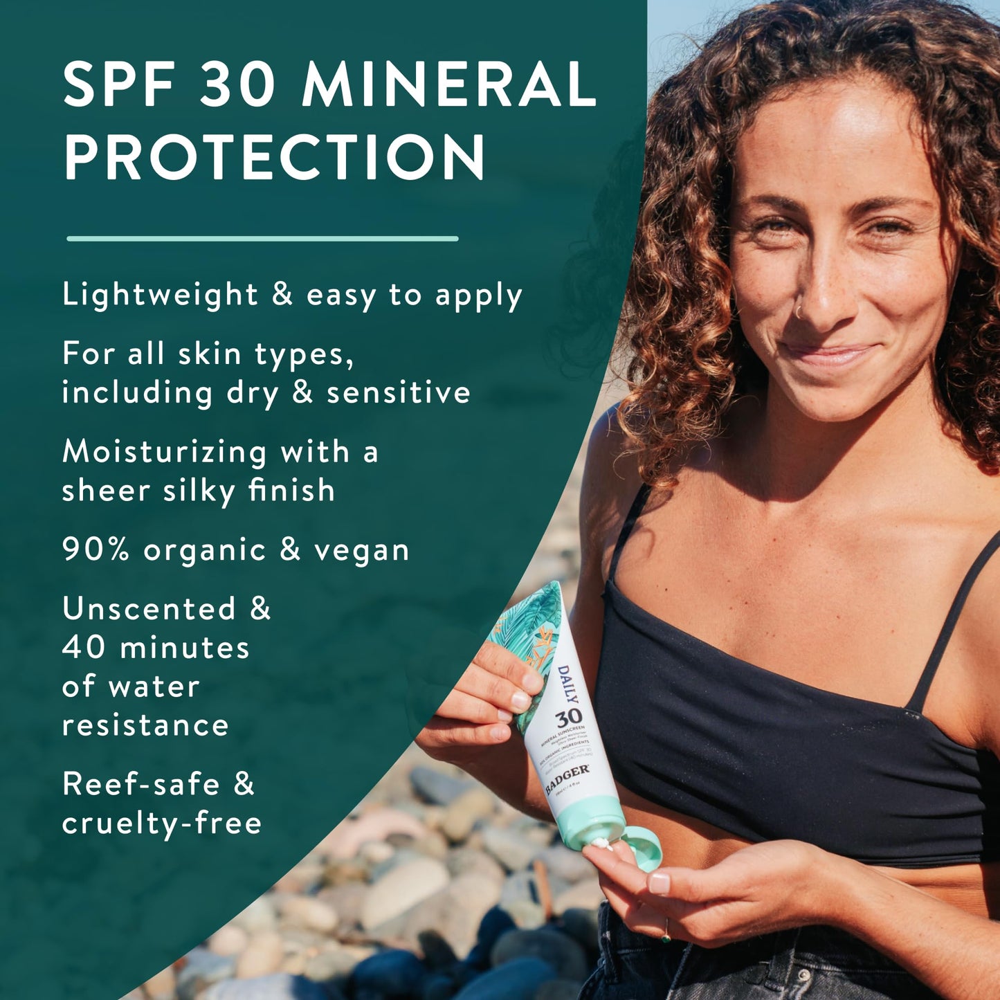 Badger Mineral Daily Sunscreen with Zinc Oxide, SPF 30, Lightweight & Easy to Apply w/No White Cast, Moisturizing Organic Sunscreen, Reef Safe, Vegan Beauty and Personal Care Badger