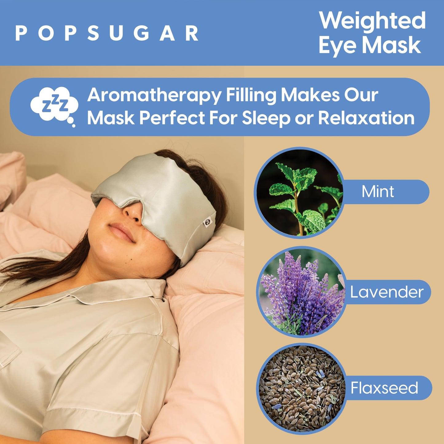 POPSUGAR Weighted Sleep Eye Mask, Light-Blocking and Silk Eye Mask for Adults and Women, Best for Sleeping and Travel, Comfortable Contoured Design