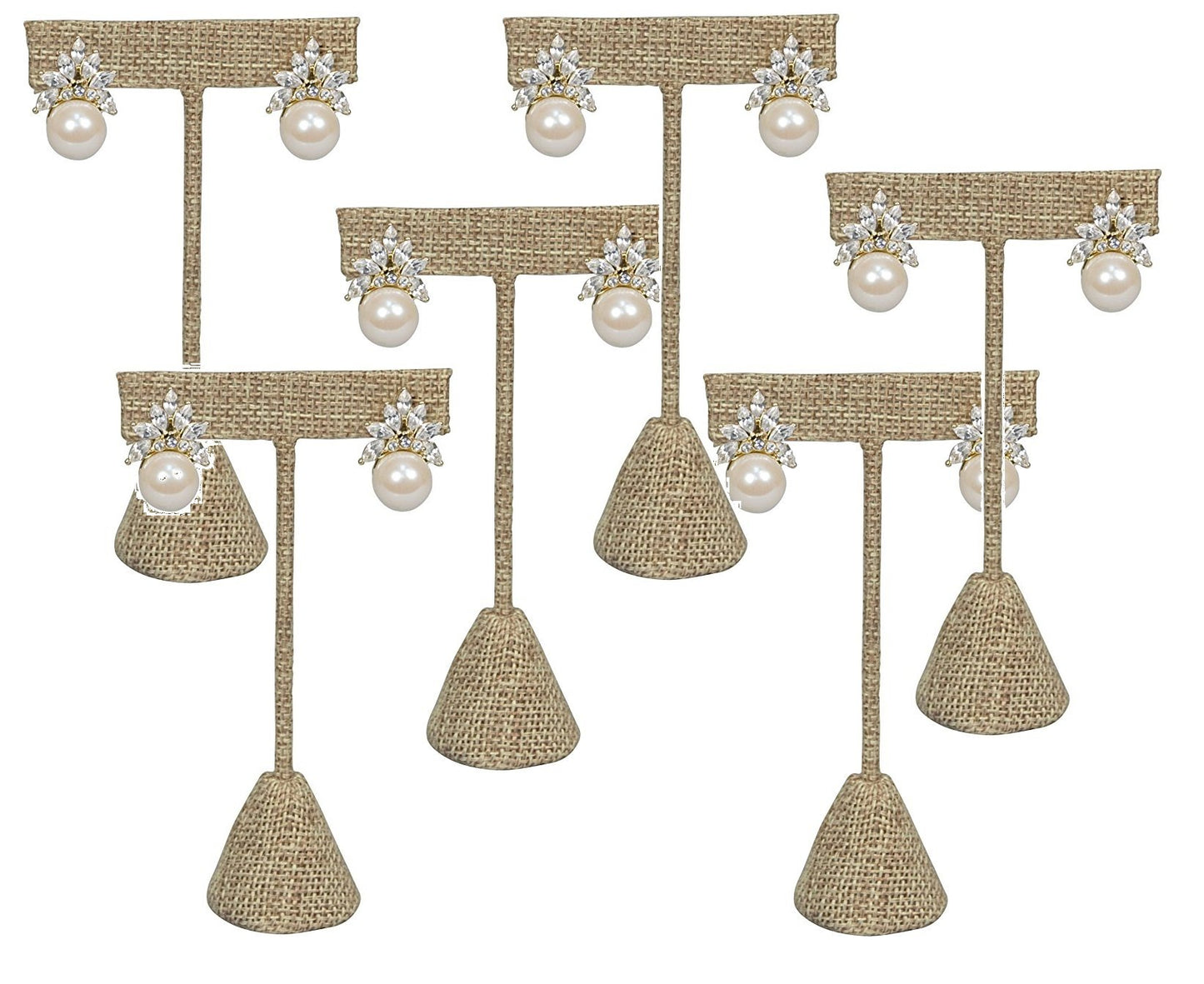 N'icePackaging 6Qty Burlap Canvas 6.75" High Free-Standing Earring T-Stand Display, T Shape Holder for Tradeshow, Home Business, Promotion, or just…