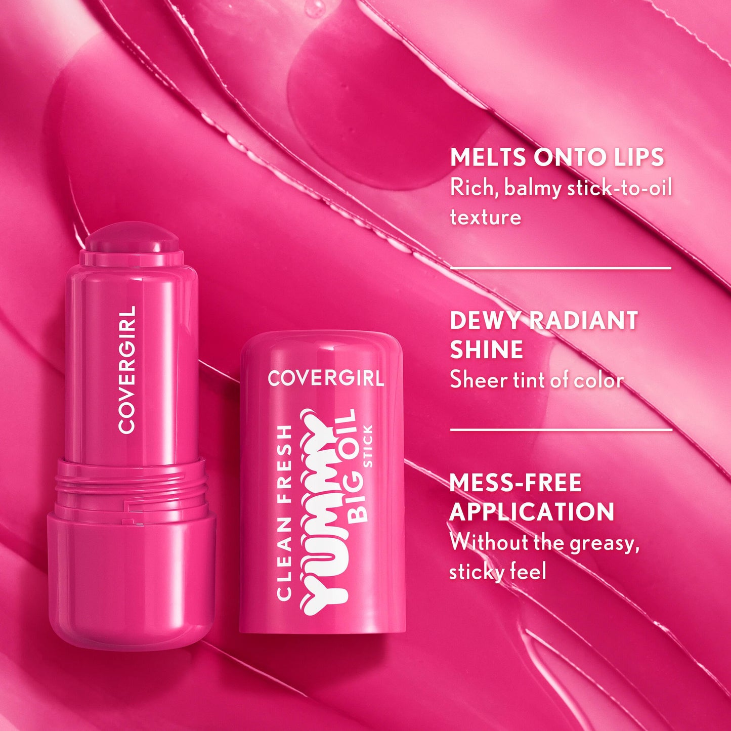 COVERGIRL Clean Fresh Yummy Big Oil Stick, Flavored Lip Oil, Dewy Finish, Non-Greasy - 150 Sugar Poppy (Sheer Soft Baby Pink) Beauty and Personal Care COVERGIRL