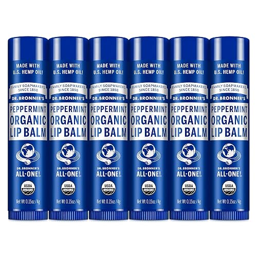 Dr. Bronner's - Organic Lip Balm (Peppermint, .15 ounce, 6-Pack) - Made with Organic Beeswax and Avocado Oil, For Dry Lips, Hands, Chin or Cheeks