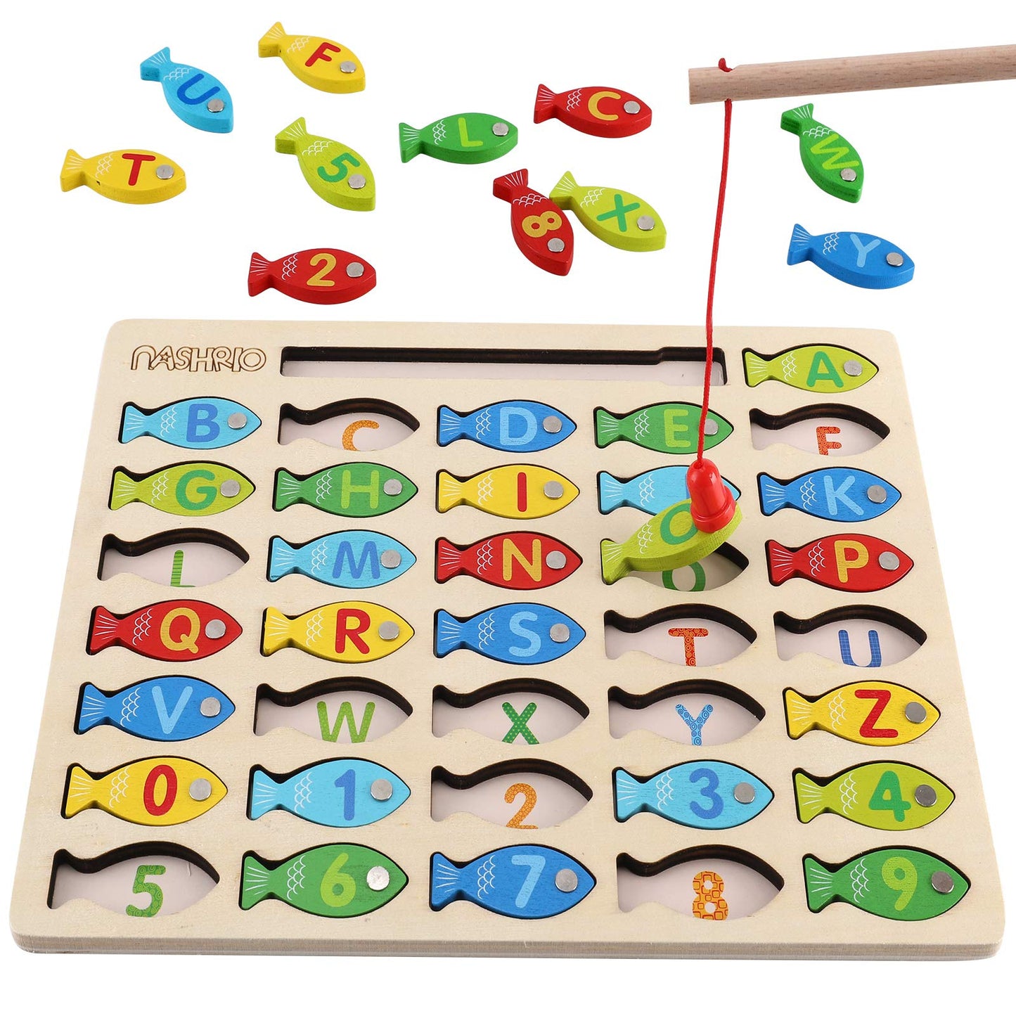 Magnetic Wooden Fishing Game for Toddlers – Alphabet & Number Catching Puzzle, Preschool Learning ABC Math Educational Toy for Kids Ages 3-5