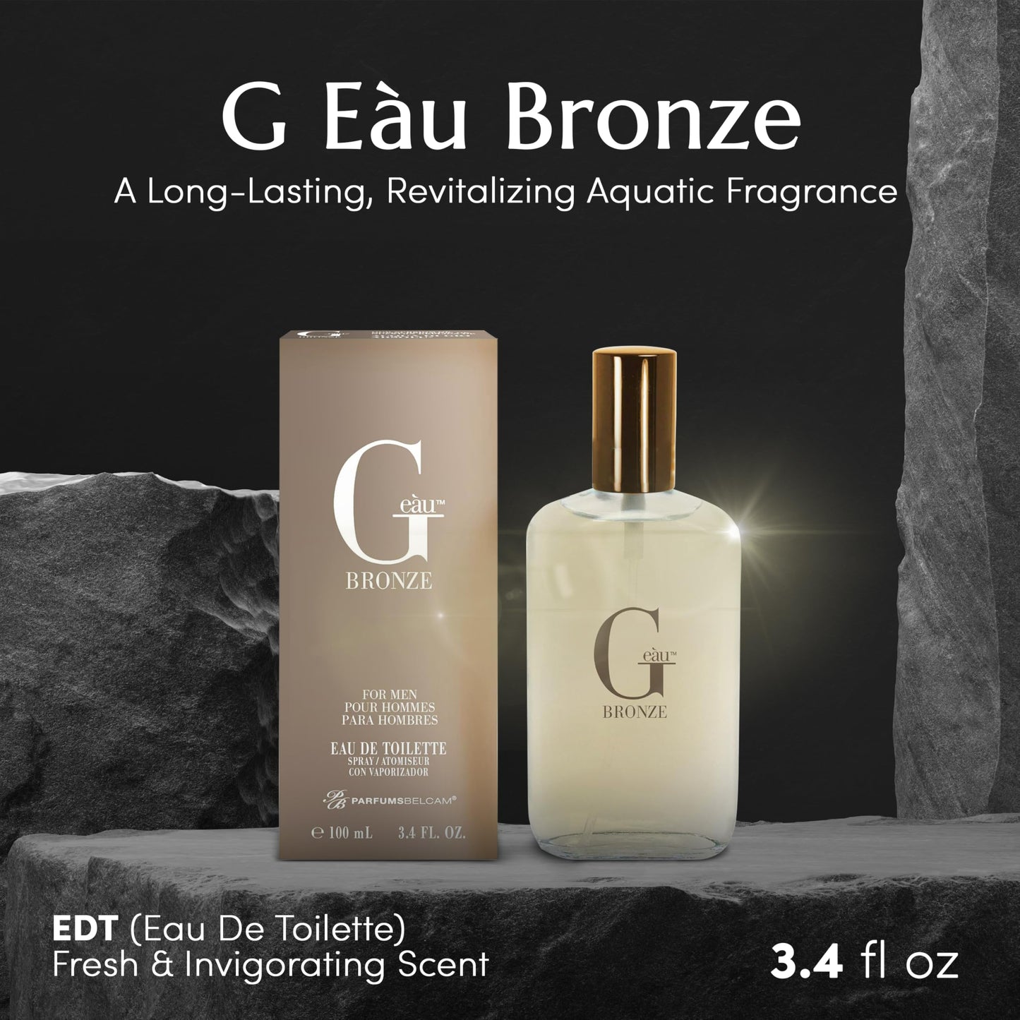 PB ParfumsBelcam G eàu Bronze Eau de Toilette Spray for Men – Long-Lasting Aquatic Woody Cologne with Citrus, Lavender & Patchouli, 0.34 fl oz