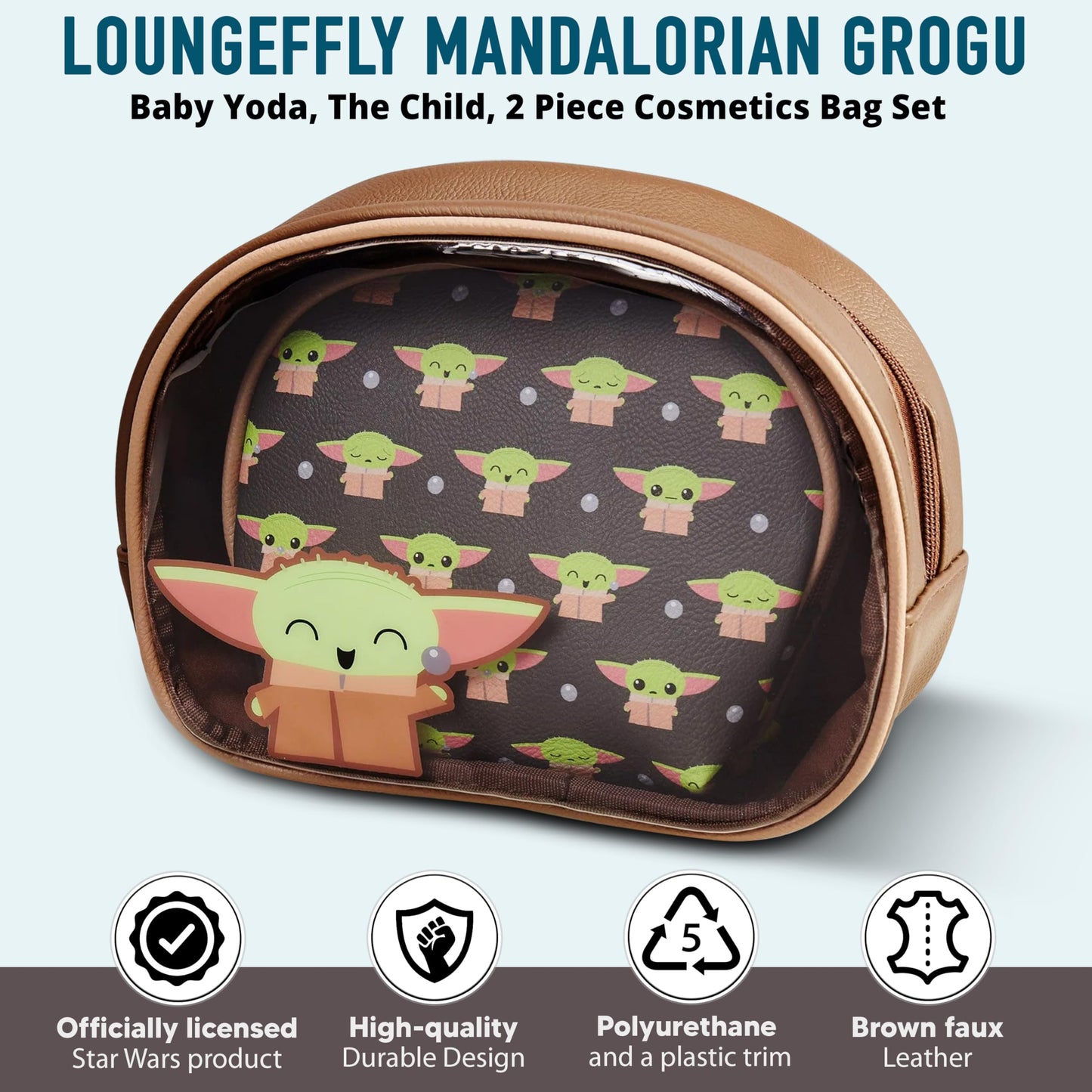 Loungefly Mandalorian Baby Yoda Grogu The Child 2 Piece Cosmetics Bag Set