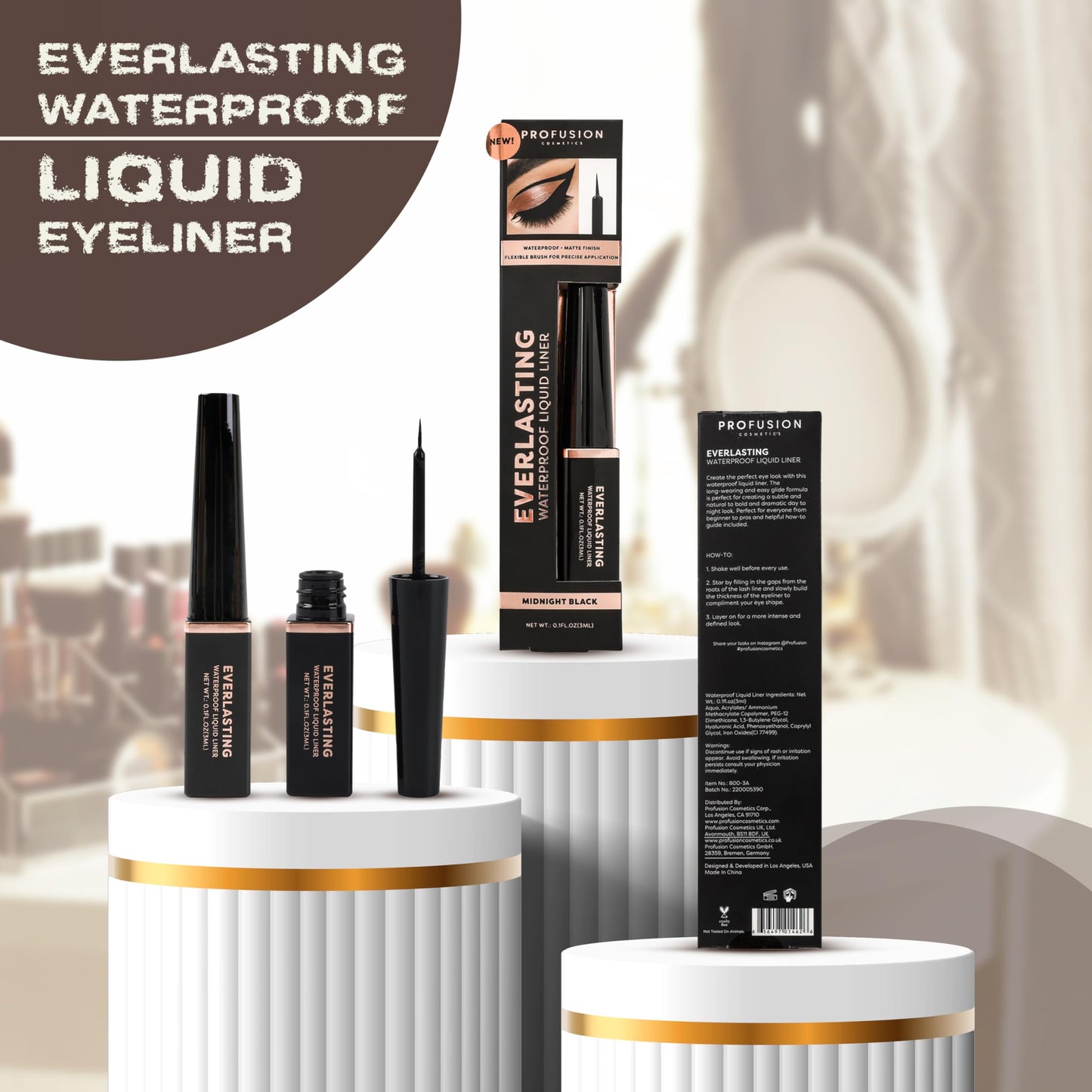 Profusion Cosmetics Everlasting Waterproof Liquid Eyeliner, Achieve Bold Statement Eyes Effortlessly With this Essential Beauty Tool, Long Lasting