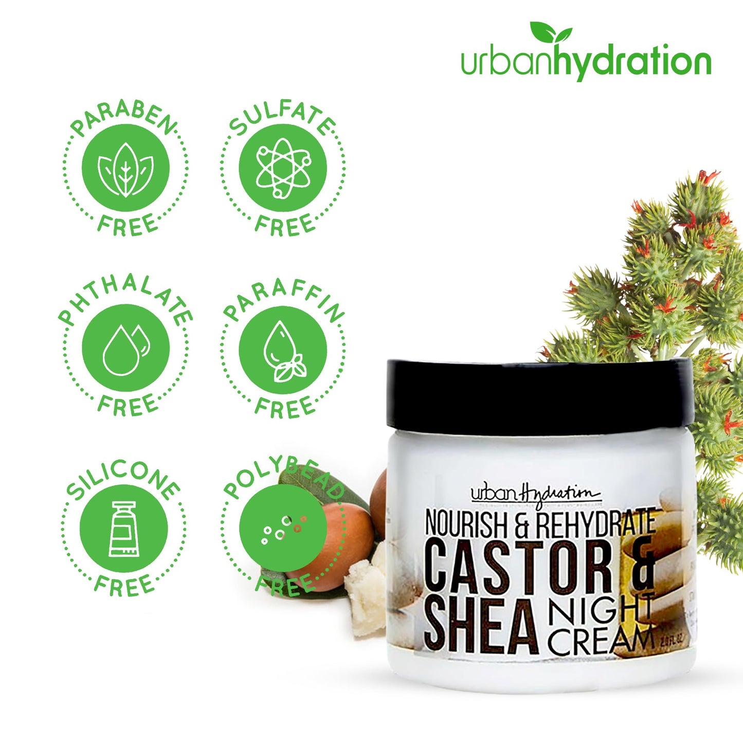Urban Hydration Nourish and Rehydrate Castor and Shea Night Cream | Helps with Acne, Detoxes, Refreshes and Smooths Skin Overnight, Anti-Aging
