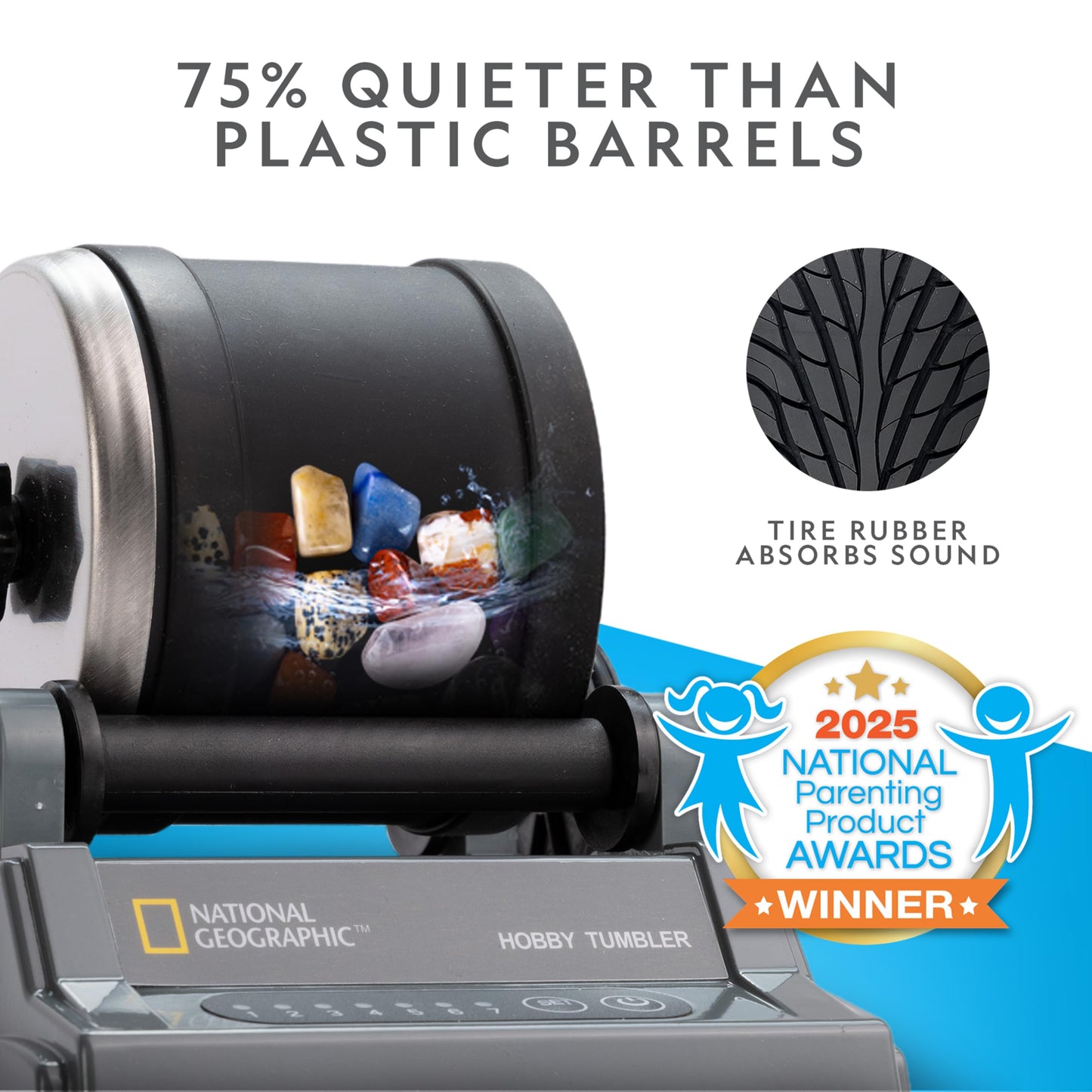 National Geographic Rock Tumbler Kit – Hobby Edition with Gemstones & 4 Polishing Grits, STEM Geology Science Kit & Rock Polisher for Kids & Adults