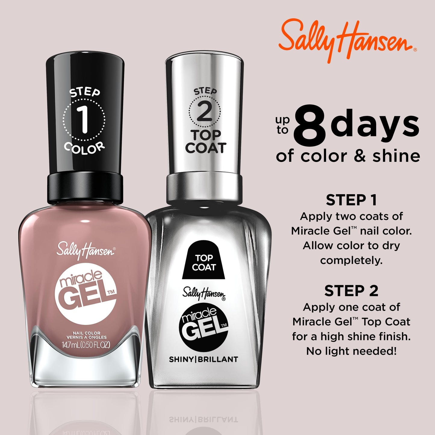 Sally Hansen Miracle Gel Salon Quality Nail Polish | Gel-Like Formula, Two-Step System, No UV Light Needed, Long Lasting | Semi-opaque | 494 Love Me Beauty & Personal Care Sally Hansen
