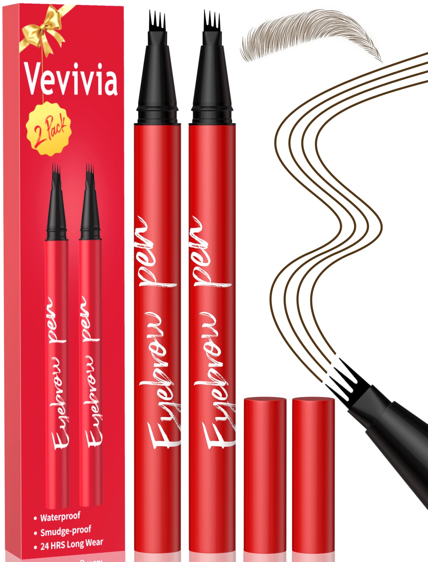 Vevivia Beauty Eyebrow Pencils for Women - Eyebrow Pen 2 Pack, Precise 4-Tip Brow Pencil for Natural-Looking Fuller Brows, Hair-Like Strokes for All Beauty and Personal Care Vevivia Beauty Default Title