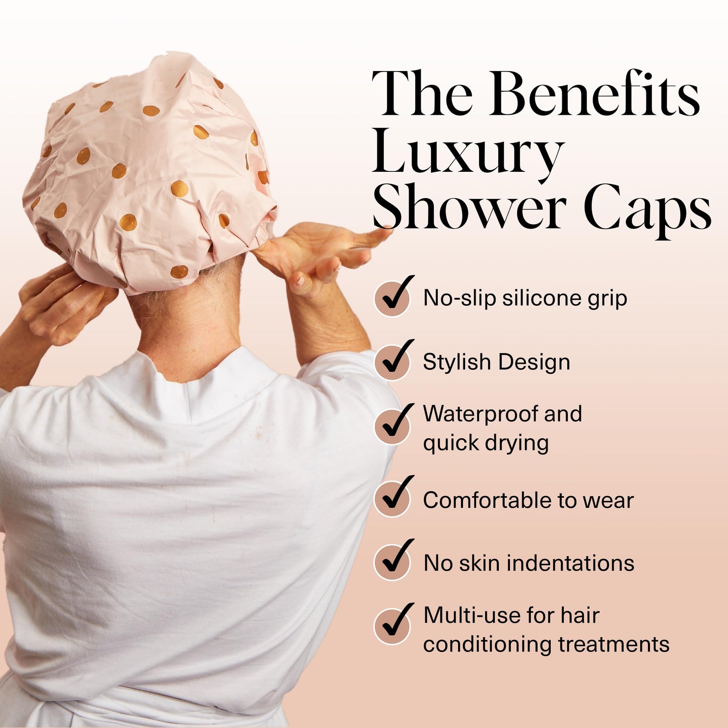 Kitsch Luxury Shower Caps for Women Reusable Waterproof - Large Shower Cap for Women, Non-slip, Quick-dry Hair Cap for Long and Short Hair