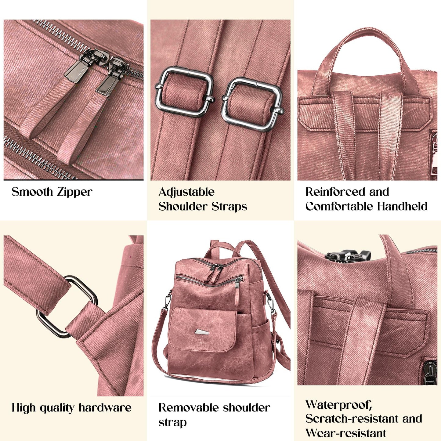 ROOSALANCE Backpack Purse for Women, Women Leather Back pack Purse Waterproof Anti-theft Shoulder Bags Handbags