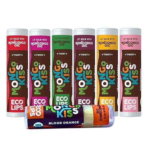 Eco Lips Mongo Kiss Organic Lip Balm 7 Pack - Blood Orange, Black Cherry, Pomegranate, Vanilla Honey, Peppermint, Strawberry Lavender, Yumberry |